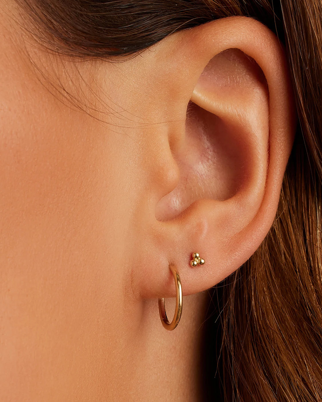 14K Gold Trio Flat Back Single Stud Earrings for Women - Minimalist Elegant Jewelry for Everyday Wear, Parties & Gifting