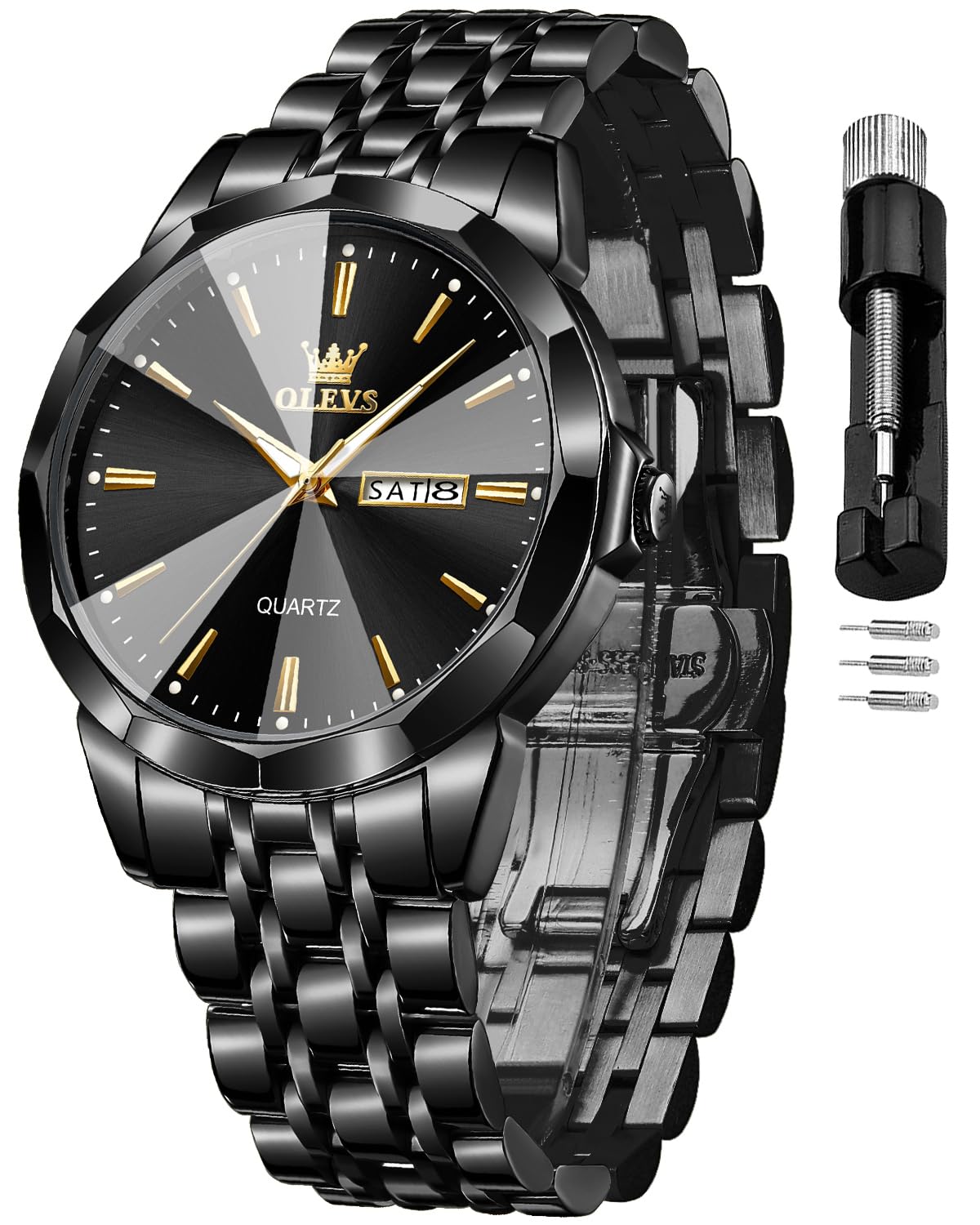 OLEVS Men's Analog Quartz Dress Watch - Stainless Steel Business & Casual Luxury Watch with Day Date, Luminous Hands & Waterproof - Perfect for Office, Formal Events & Everyday Wear