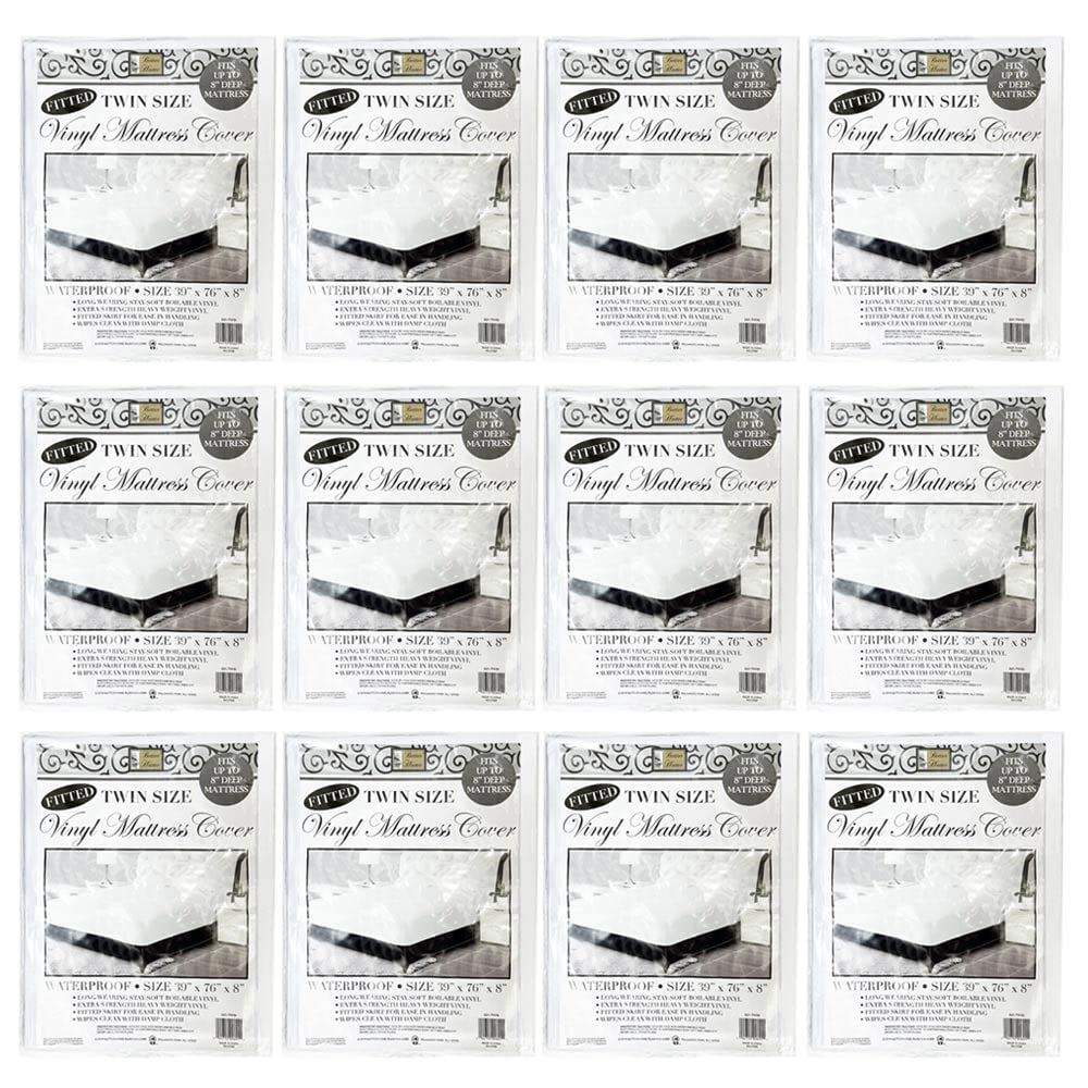 12-Pack Twin Size 100% Waterproof Mattress Protector - Heavy Duty Vinyl Fitted Sheet - Dust Mite & Allergy Proof - Ideal for Kids, Dorms, Guest Beds & Incontinence Protection