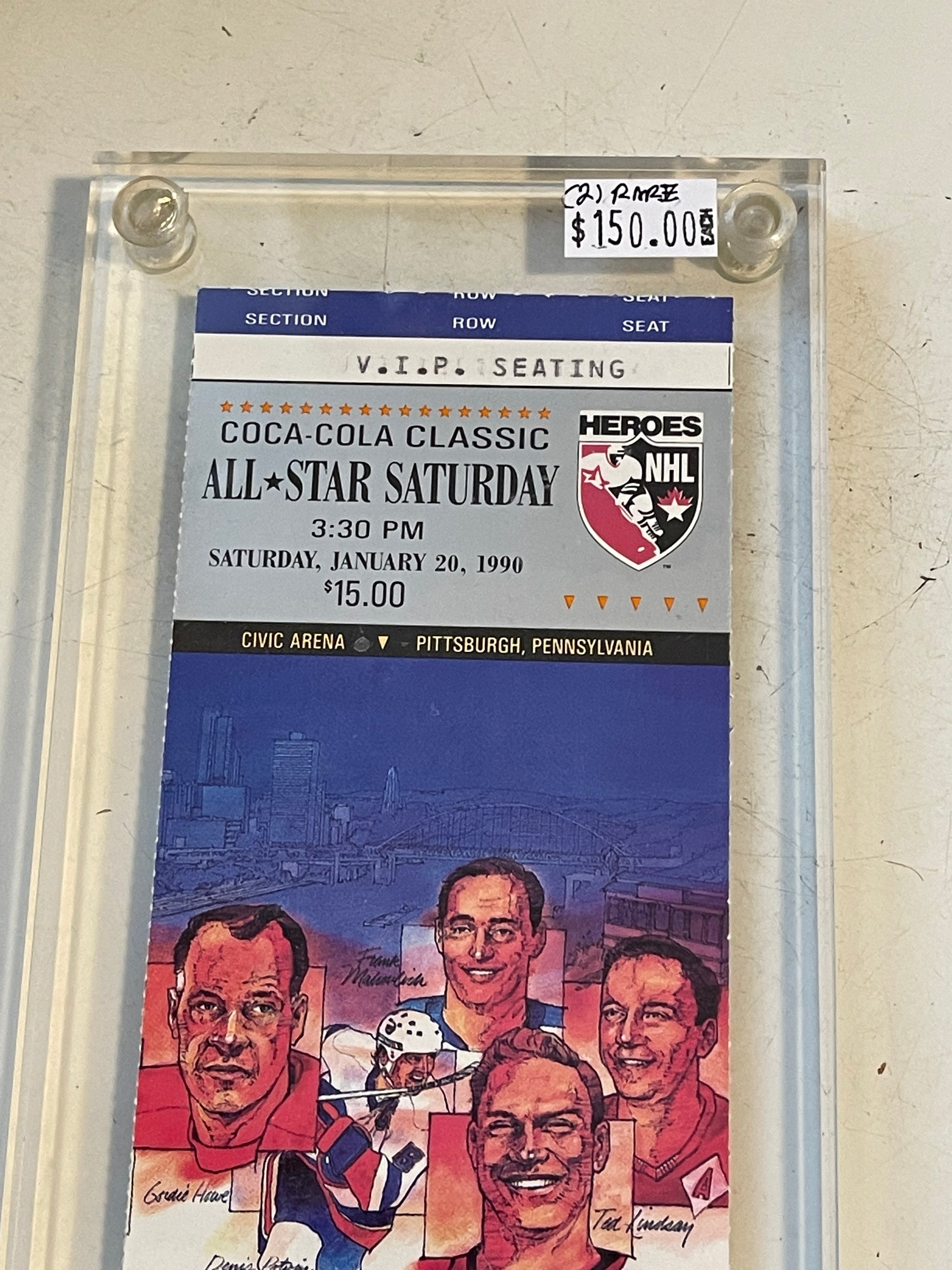 1990 NHL All-Star Game Rare Tickets in Lucite Holder - Vintage Hockey Memorabilia for Collectors & Sports Fans