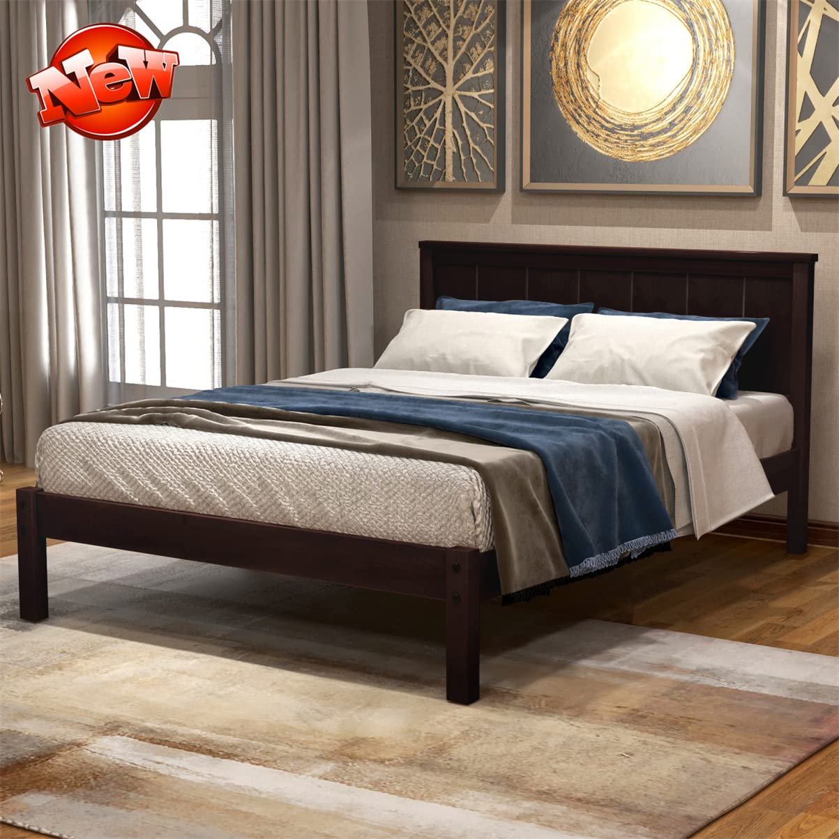 Premium Solid Wood Platform Bed Frame with Headboard - Sturdy Thick Slat Support, Easy Assembly, No Box Spring Needed (Espresso, Twin) - Perfect for Small Bedrooms, Guest Rooms & Dormitories