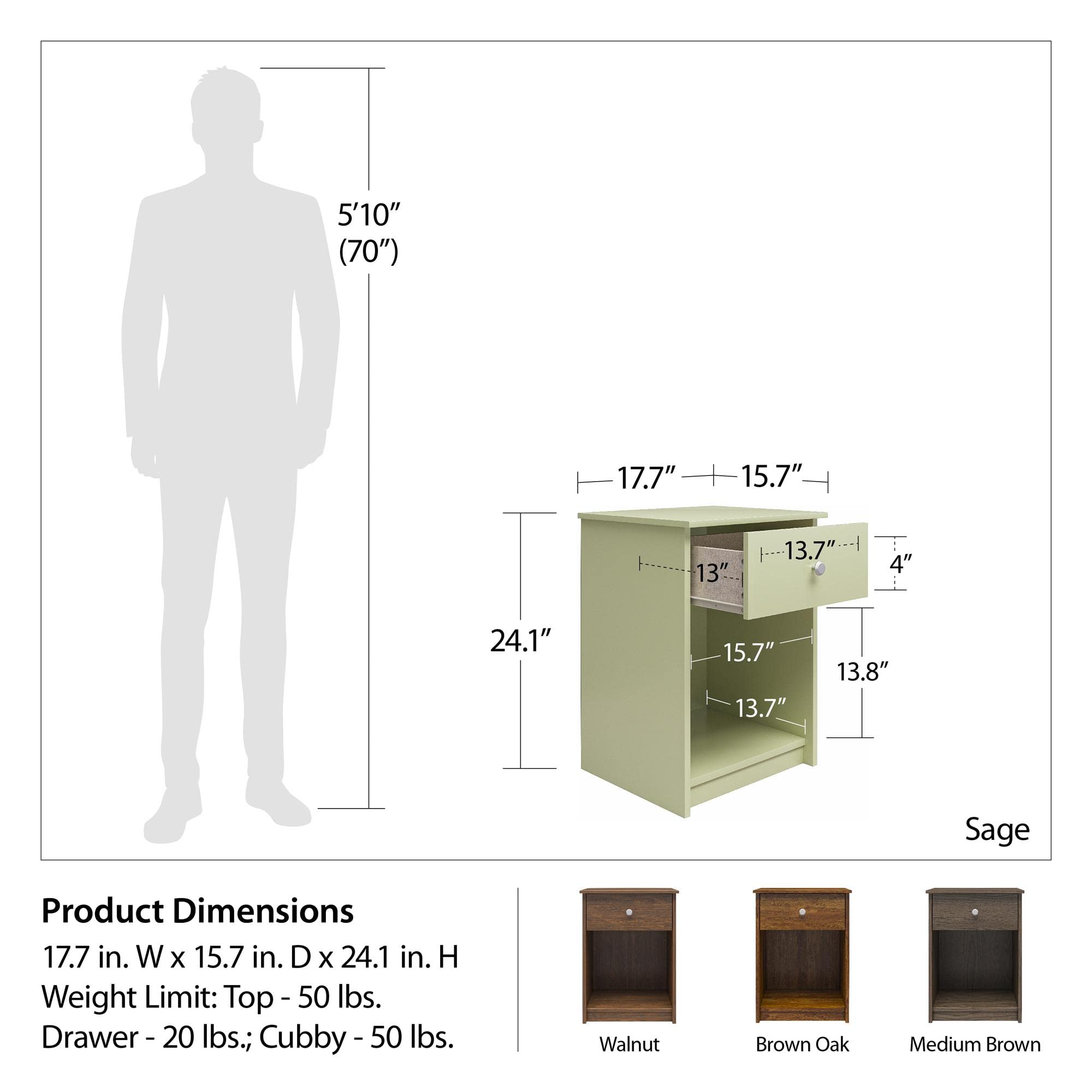 Ameriwood Home Ellwyn Nightstand with Drawer - Brown Oak Finish Bedside Table for Bedroom, Living Room, or Office Storage