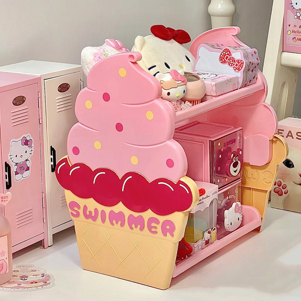 Cute Ice Cream Themed Desktop Organizer Shelf - Perfect for Office, Dorm Room & Home Decor Storage