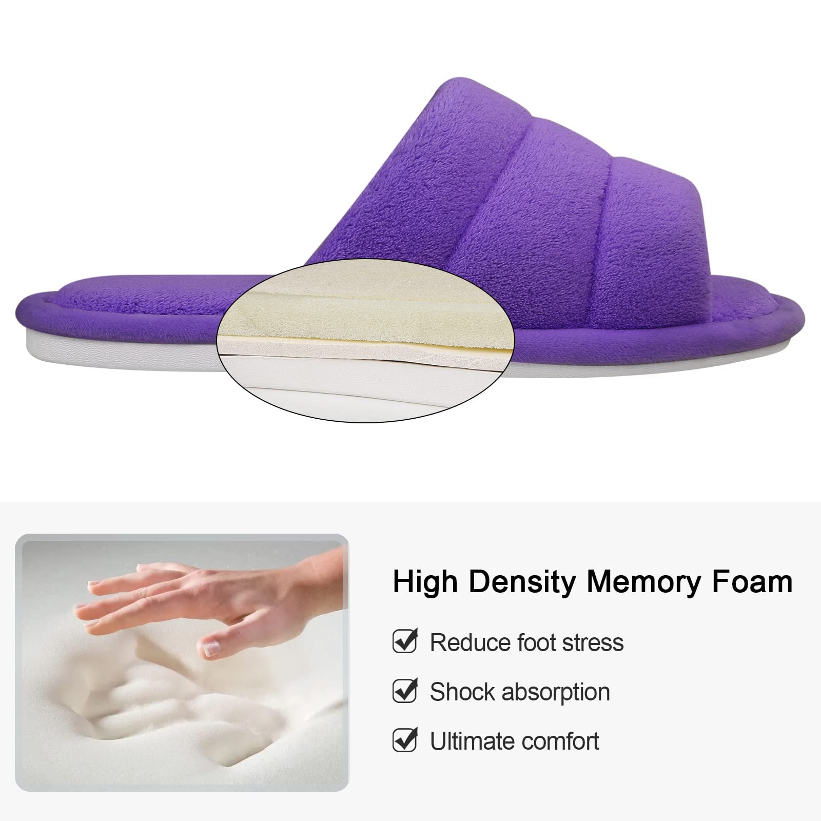 Shevalues Women's Terry Cloth Open Toe Slippers with Memory Foam - Soft & Comfortable Slip-On House Shoes for Relaxing at Home, Spa Days & Lounging