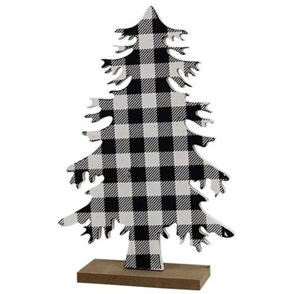 Black and White Buffalo Check Wooden Christmas Tree - Large Holiday Decor for Home, Office, and Party