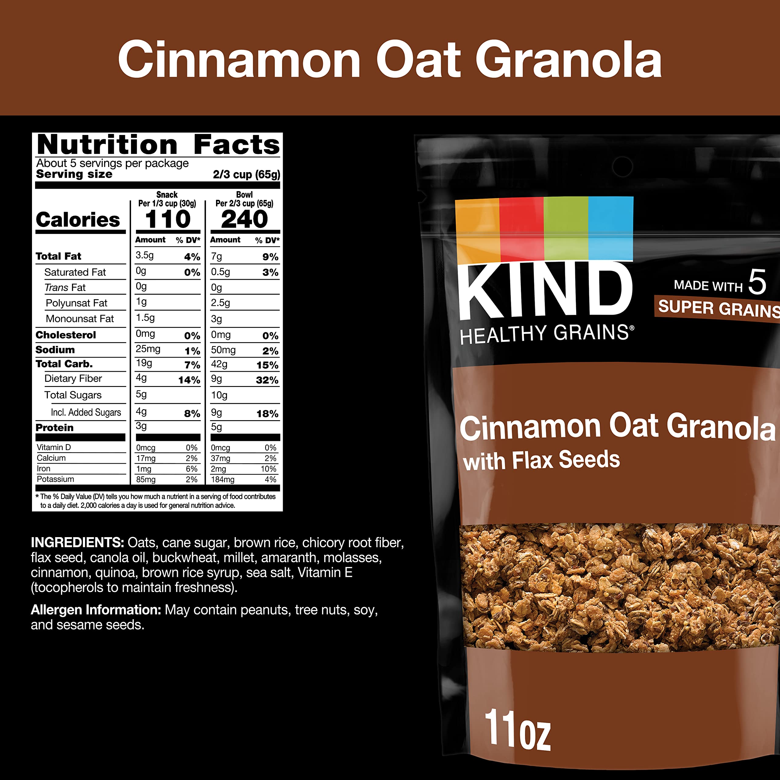 KIND Healthy Grains Clusters - Cinnamon Oat Granola with Flax Seeds | Gluten Free Snack | 1 Count | Perfect for Breakfast, Office Snacks & Healthy On-the-Go Nutrition
