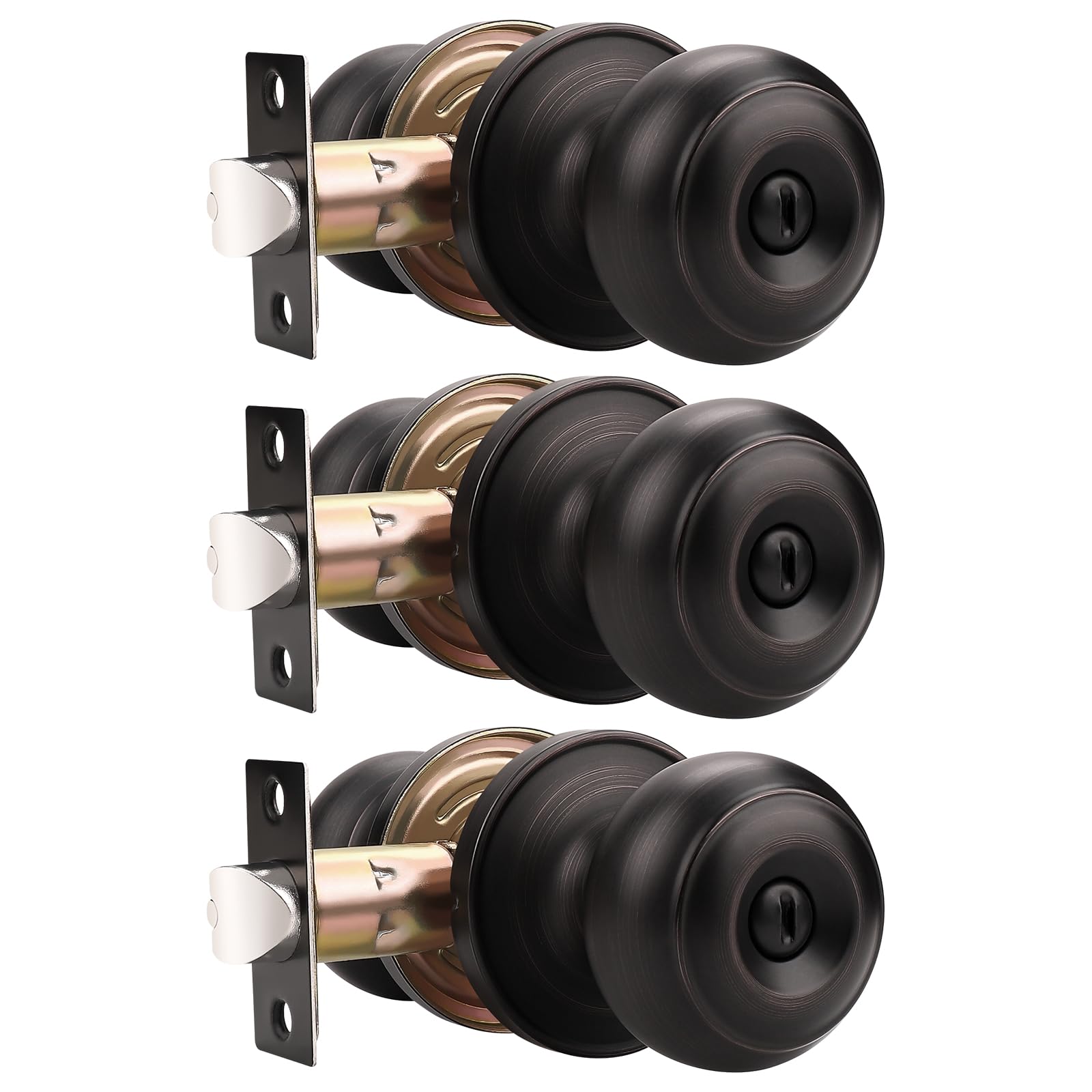 Probrico 3-Pack Keyless Privacy Door Knob Set - Oil Rubbed Bronze Finish for Bathroom, Bedroom & Interior Doors - Easy Installation, Child-Safe Locking Mechanism