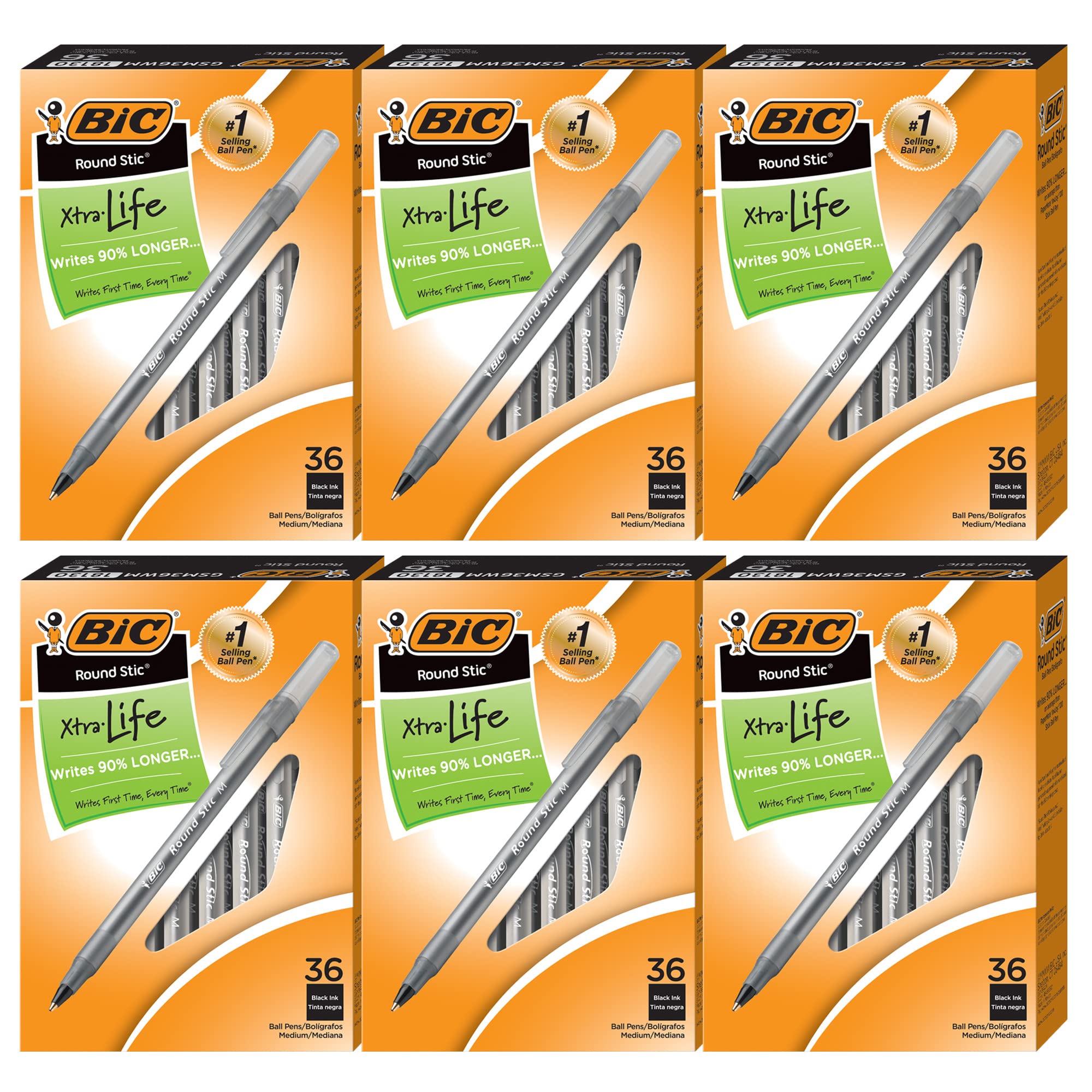 BIC Round Stic Xtra Life Black Ballpoint Pens - 216 Pack Bulk Ballpoint Pens, Medium Point 1.0mm, Comfortable Flexible Barrel for Smooth Writing - Perfect for Office, School, Note Taking & Everyday Use - #1 Best Selling Ballpoint Pens
