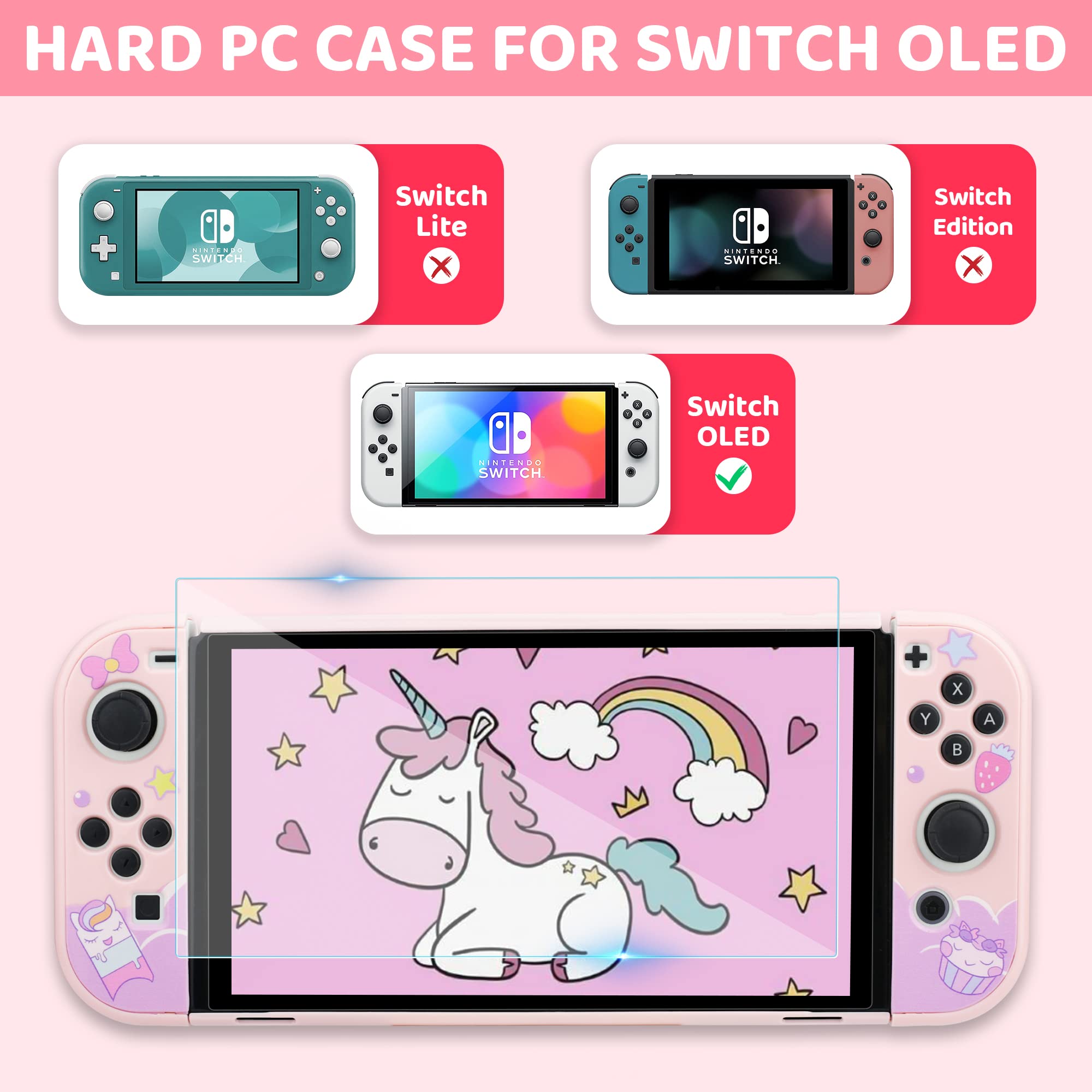 GLDRAM Nintendo Switch OLED Carrying Case - Pink Anime Design with Hard PC Shell, Screen Protector, Thumb Grips & Shoulder Strap | Travel Protection Bundle for Girls | Perfect for Gaming On-The-Go, Commuting & Travel Accessories
