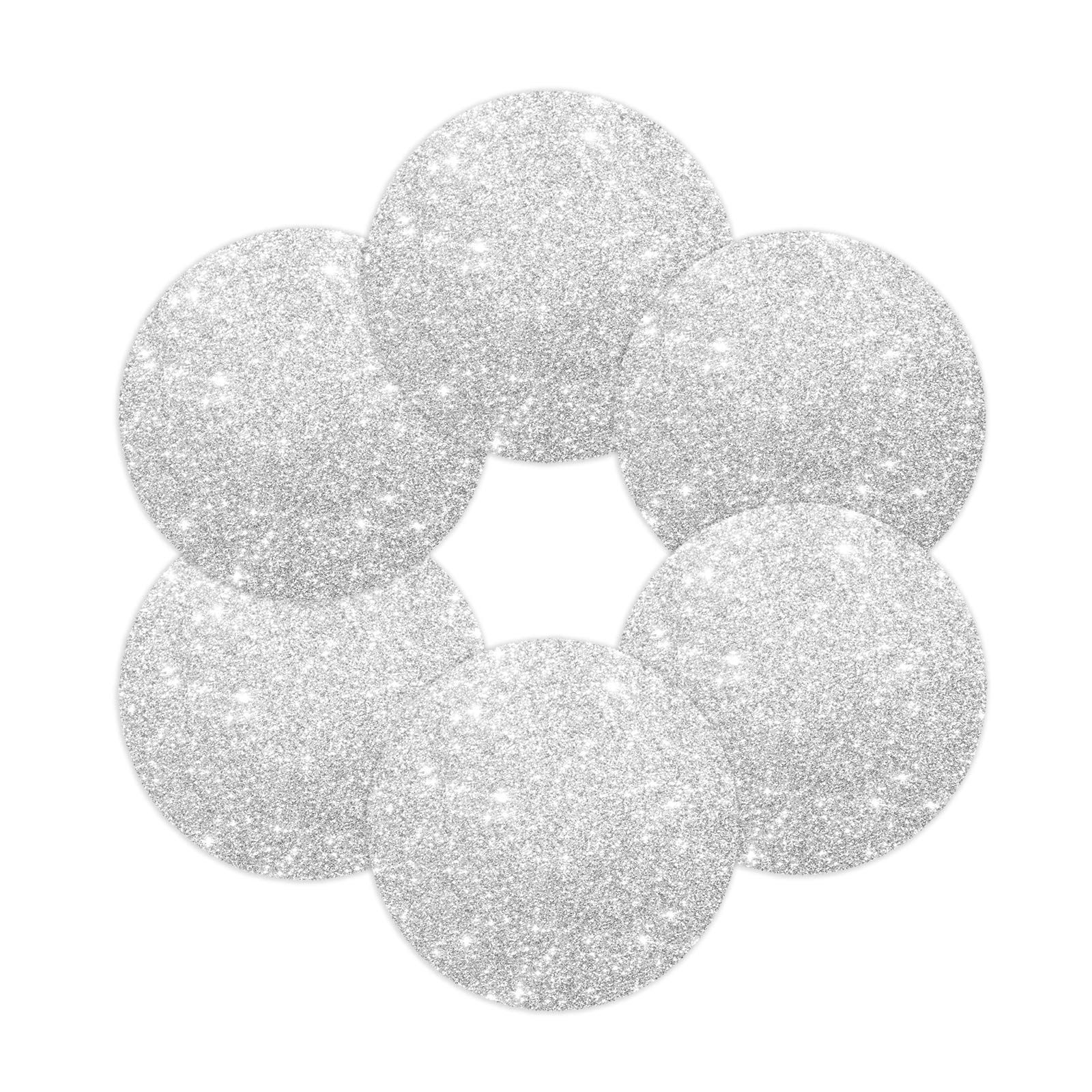 Silver Glitter Sparkling Placemats Set of 6 - 15.4 Inch Round Table Mats for Kitchen, Dining, Kids, Weddings & Christmas Parties - Classic Elegant Table Decor for Home & Special Events