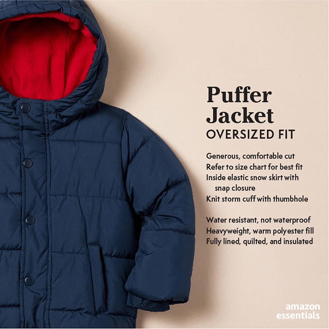 Amazon Essentials Heavyweight Hooded Puffer Jacket for Babies, Toddlers & Boys - Warm Winter Coat for Outdoor Play, School & Daily Activities