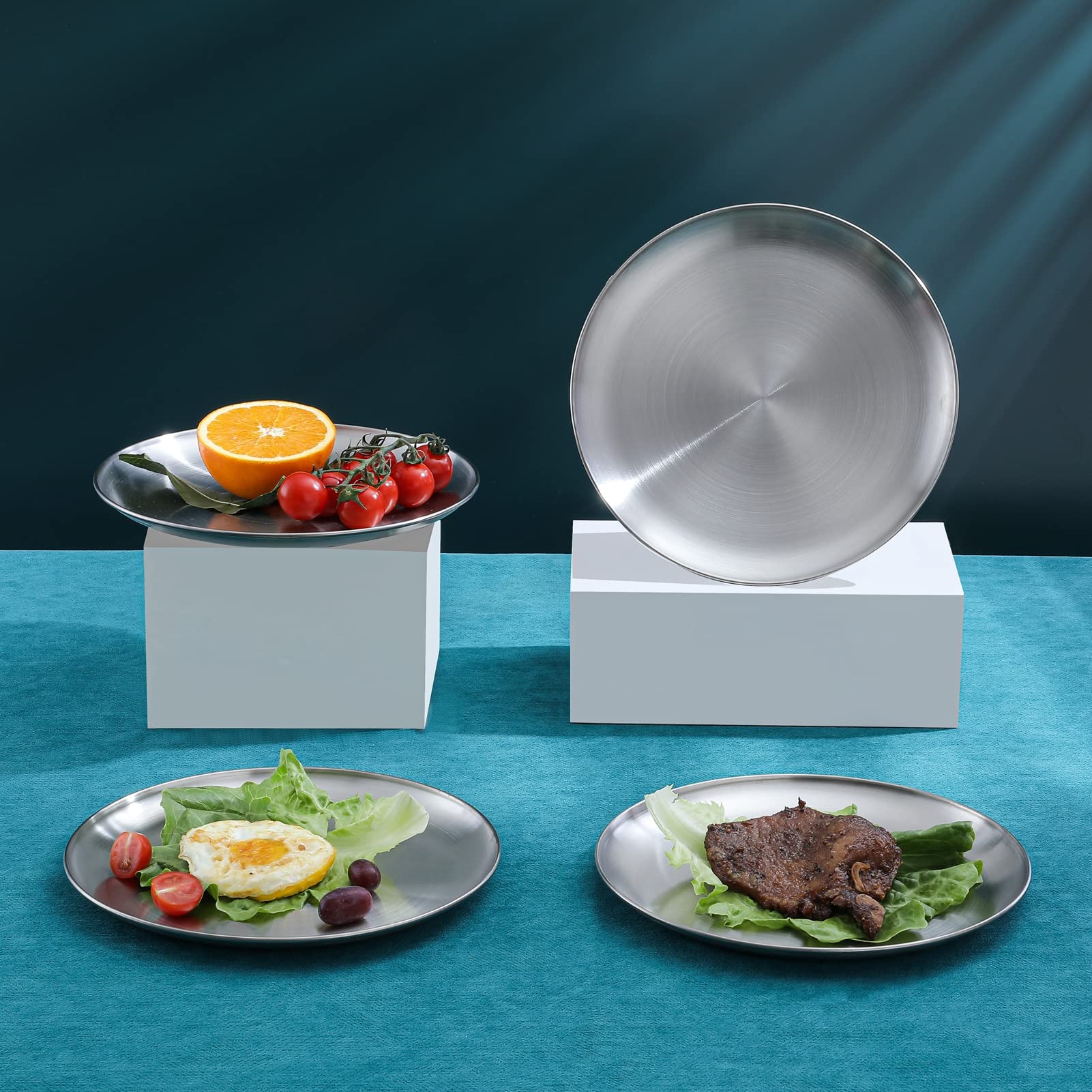 18/8 Stainless Steel Dinner Plates 9-inch (8pc) - For Main Dishes, BBQ & Salad