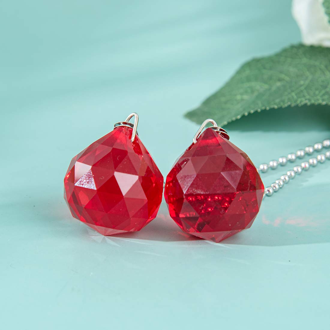 2-Pack 30mm Prism Ball Ceiling Fan Pull Chain with Decorative Light Bulb & Cord - Red | Replacement Pull Chain for Ceiling Fans | Perfect for Bedroom, Living Room & Home Decor