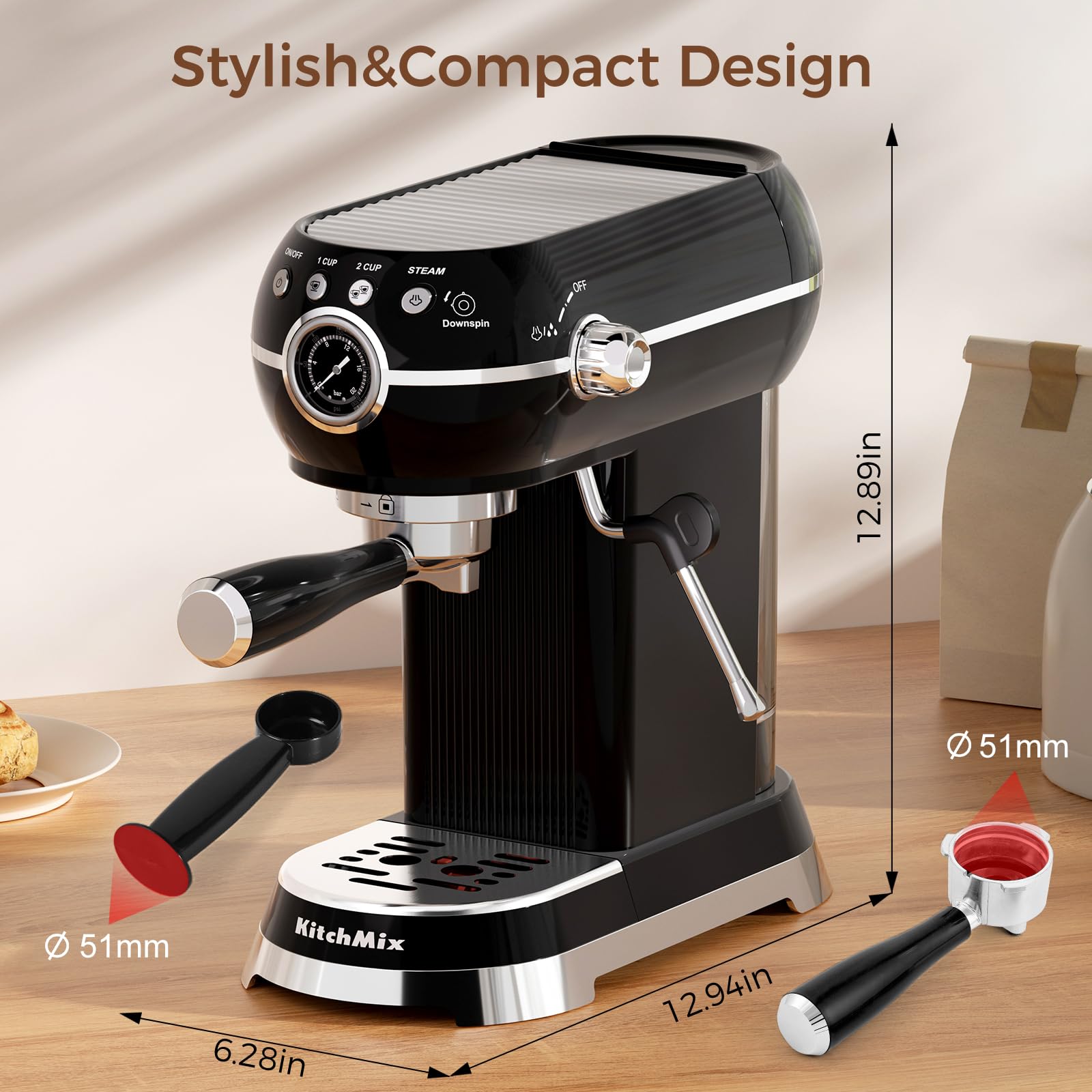 20 Bar Espresso Machine with Milk Frother - Professional Coffee Maker for Latte, Cappuccino & Espresso - Removable Water Tank & Steam Wand - Perfect for Home, Office & Coffee Shops (Black)