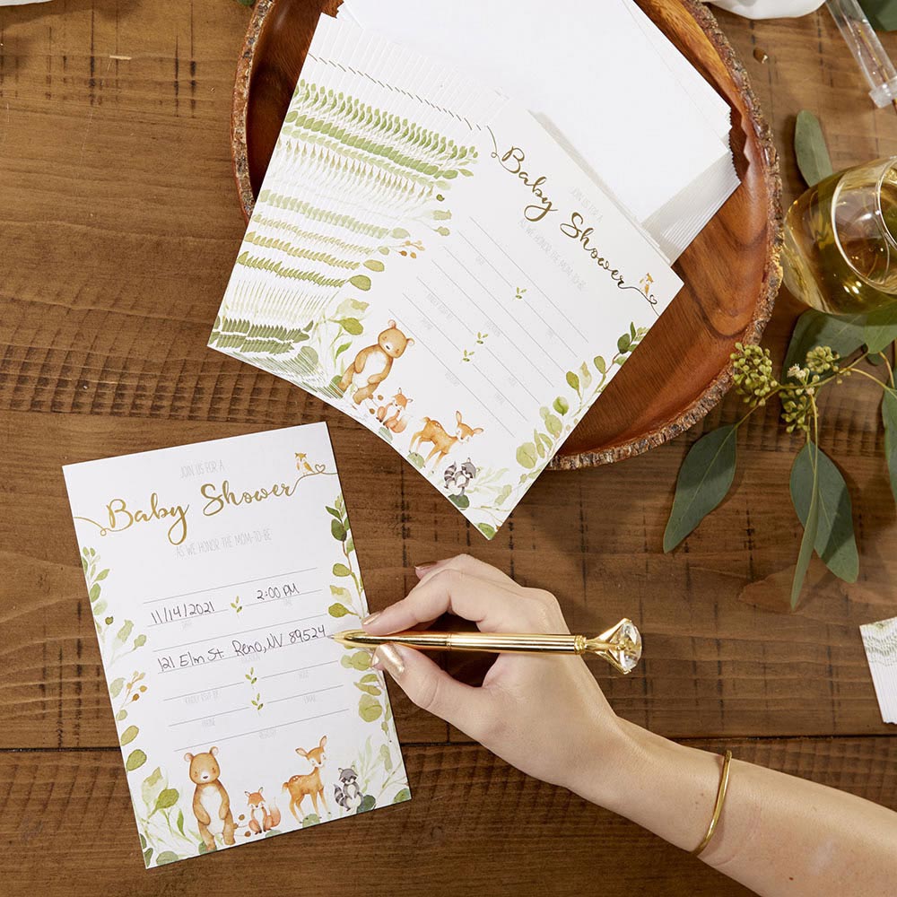 Woodland Baby Shower Invitations & Thank You Cards Set - 25-Piece Printable Baby Shower Stationery Kit - Perfect for Gender Reveal, Baby Registry & Newborn Announcements