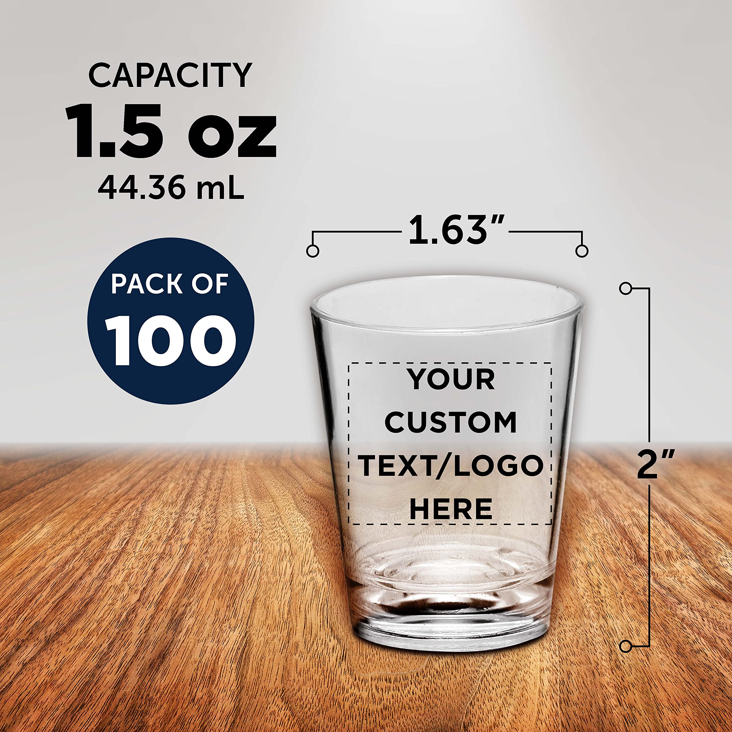 Custom Clear Acrylic Shot Glasses 1.5 oz (Set of 100) - Personalized Bulk Party Cups for Weddings, Birthdays & Events - Perfect for Bar, Club, and Home Entertaining