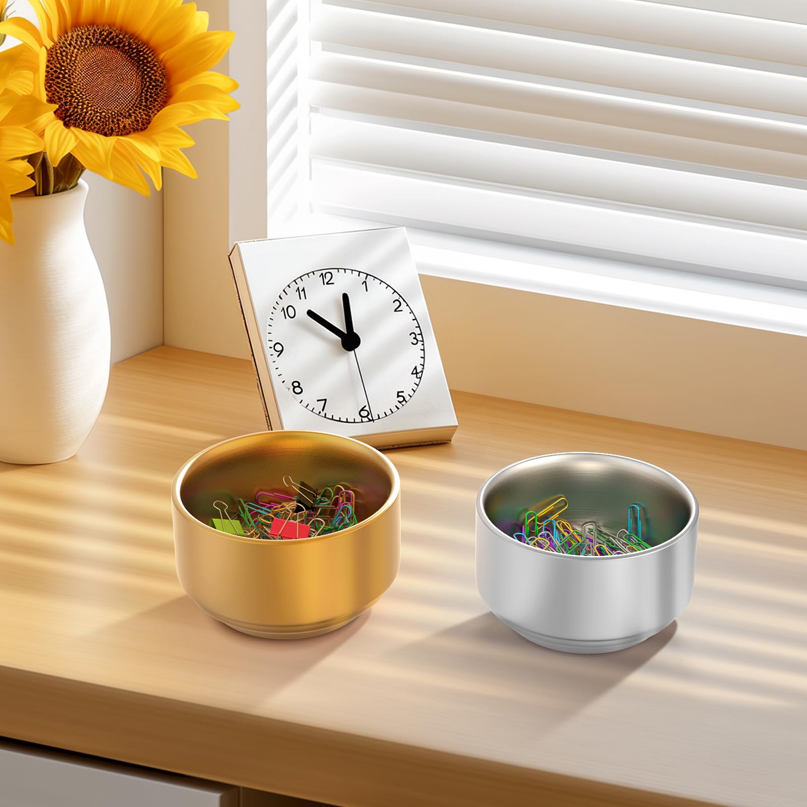 Gold Paper Clip Holder & Dispenser Organizer - Desk Office Accessories for Paperclips, Binder Clips & Small Parts - Perfect for Office, School & Home Workspace Organization
