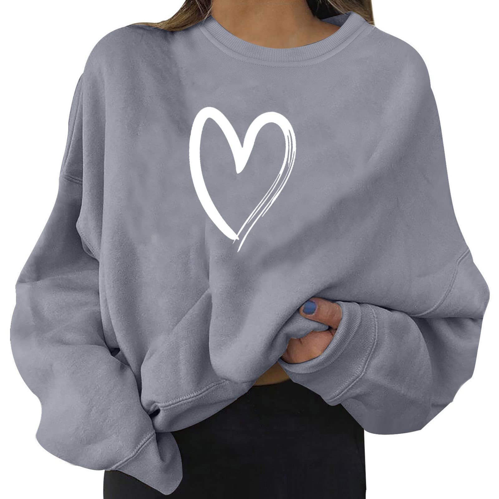 Women's Casual Fall Crewneck Sweatshirt - Long Sleeve Tunic Blouse for Valentine's Day | Comfortable Ladies Tops for Work, Dating & Everyday Wear