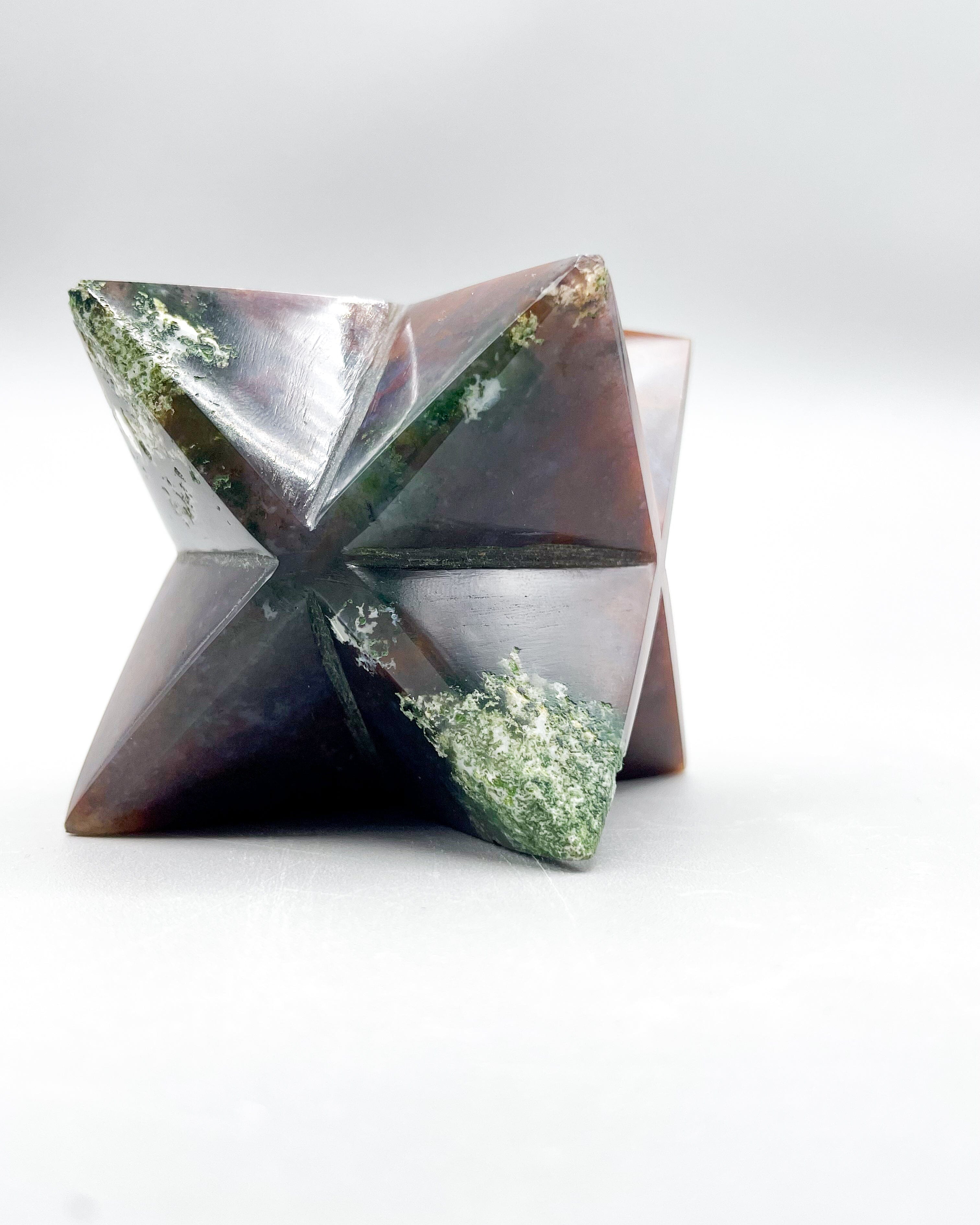 Natural Bloodstone Merkabah Crystal Carving - Sacred Geometry Healing Stone for Meditation, Energy Work & Spiritual Decor