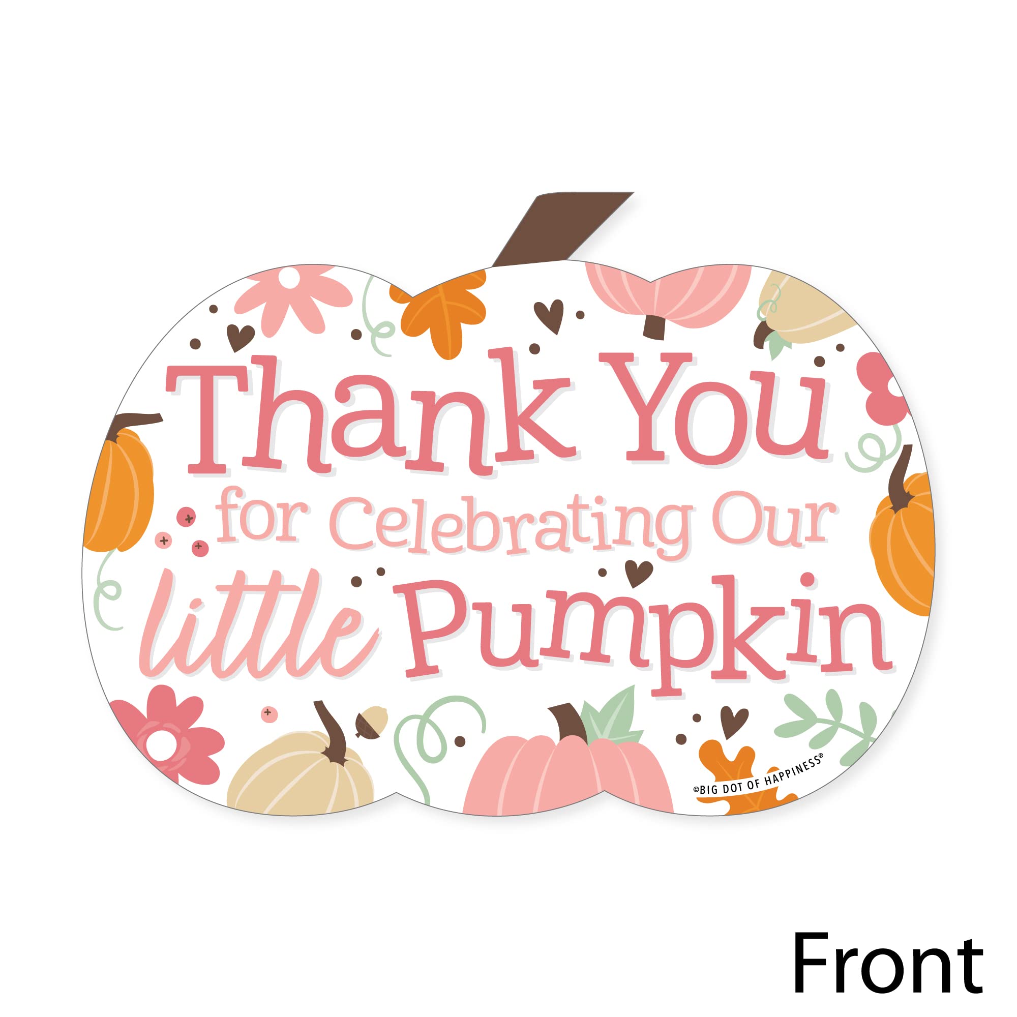 Big Dot of Happiness Little Pumpkin-Shaped Thank You Cards - Set of 12 with Envelopes for Fall Birthday Party, Baby Shower, Thanksgiving & Autumn Celebrations - Cute Girl-Themed Gratitude Notes