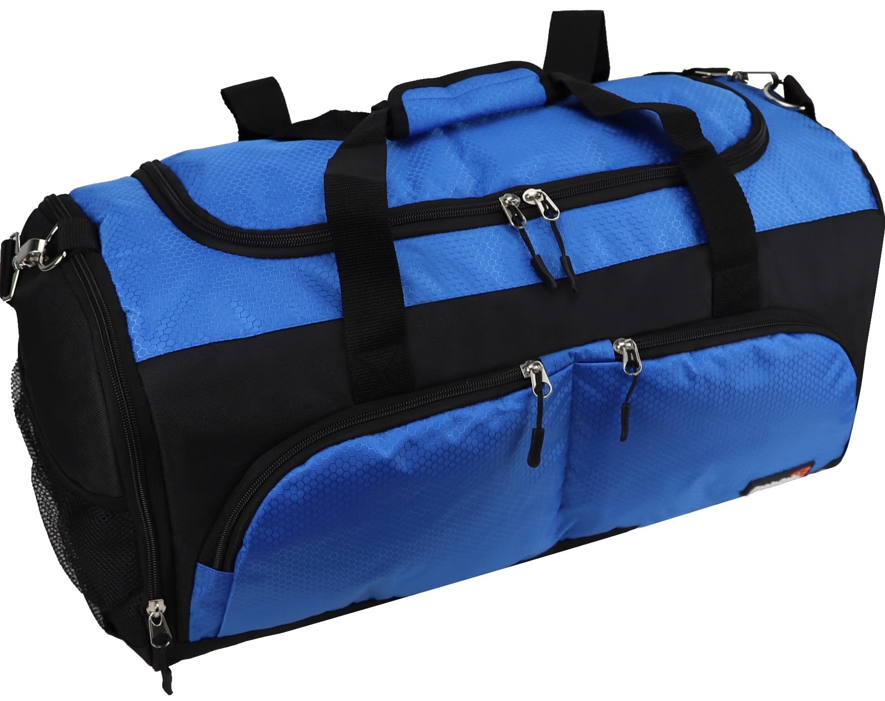 FoolsGold Large Sports Holdall Duffel Bag - Waterproof Gym Bag for Men & Women - Perfect for Travel, Workout, Sports Gear Storage (Black/Blue)