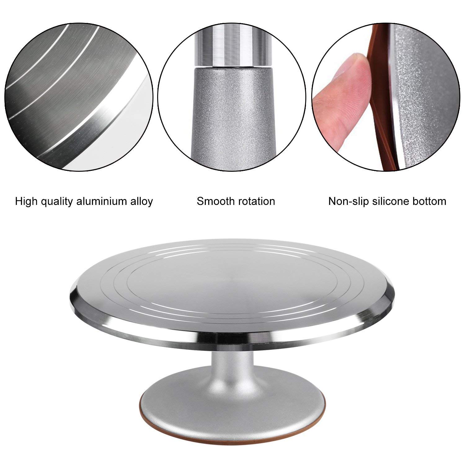 12.7'' Aluminum Alloy Revolving Cake Turntable with Angled Icing Spatula, Cake Leveler, Comb & Smoother - Professional Baking Tools for Cake Decorating, Wedding Cakes, Birthday Cakes & Dessert Making (ZC011)