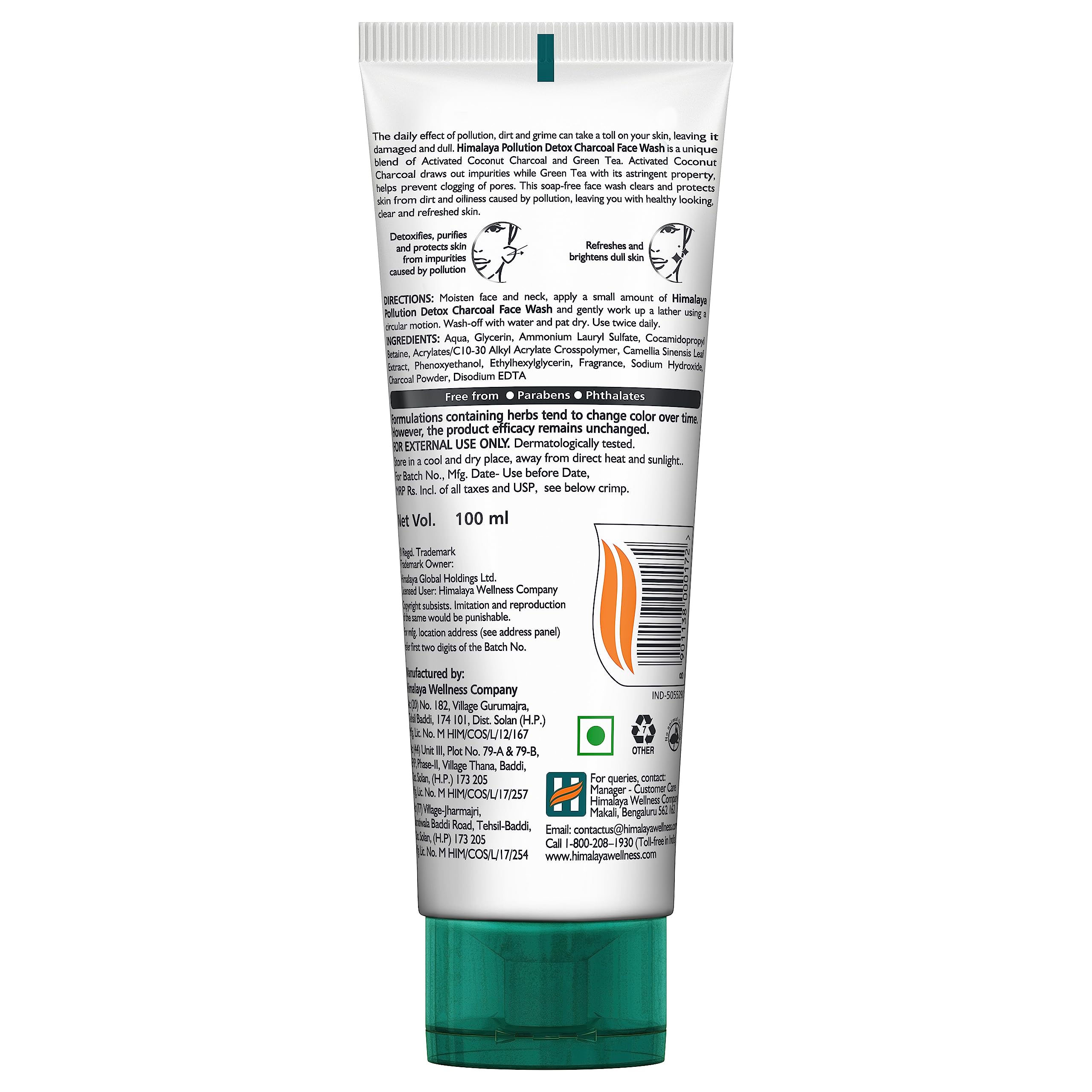 Himalaya Pollution Detox Charcoal Face Wash 100ml - Deep Cleansing & Purifying for Acne, Blackheads & Oily Skin - Daily Skincare for Men & Women