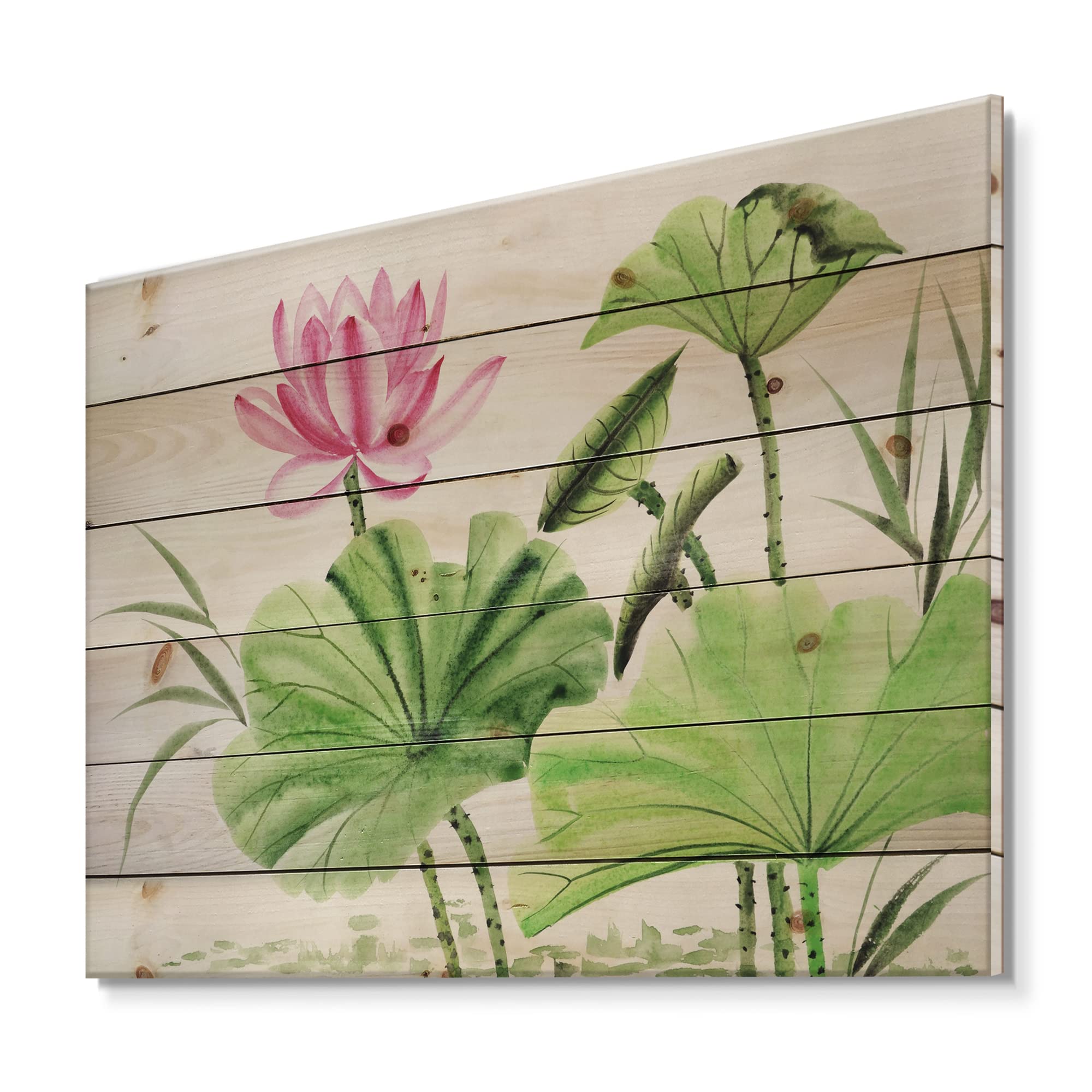 Vintage Pink Lotus Pond Traditional Wood Wall Art - Large Floral Pine Wood Panel Decor for Living Room, Bedroom & Office | Handcrafted Natural Wood Wall Hanging