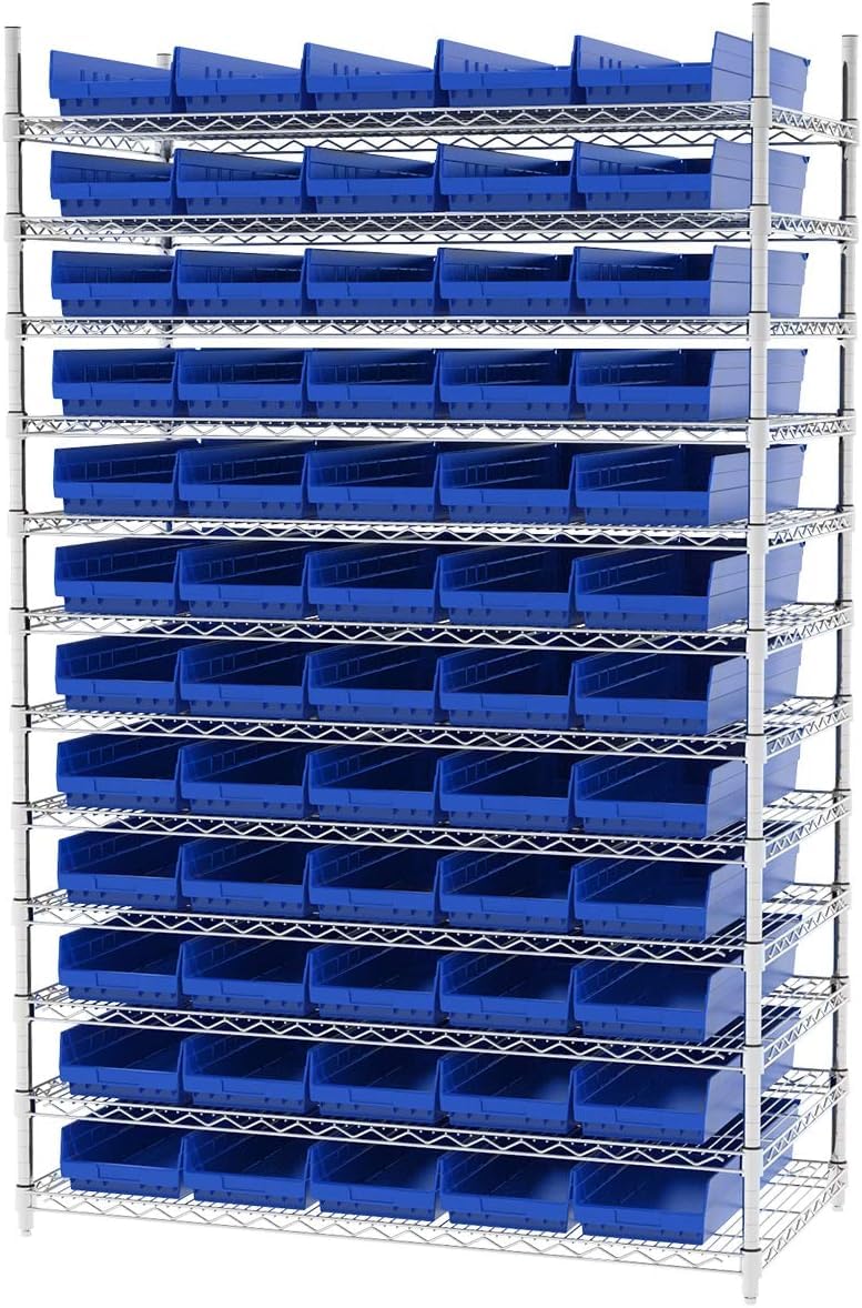 Akro-Mils 30184 Heavy Duty Plastic Shelf Bins - 6-Pack Blue Storage Organizers (24