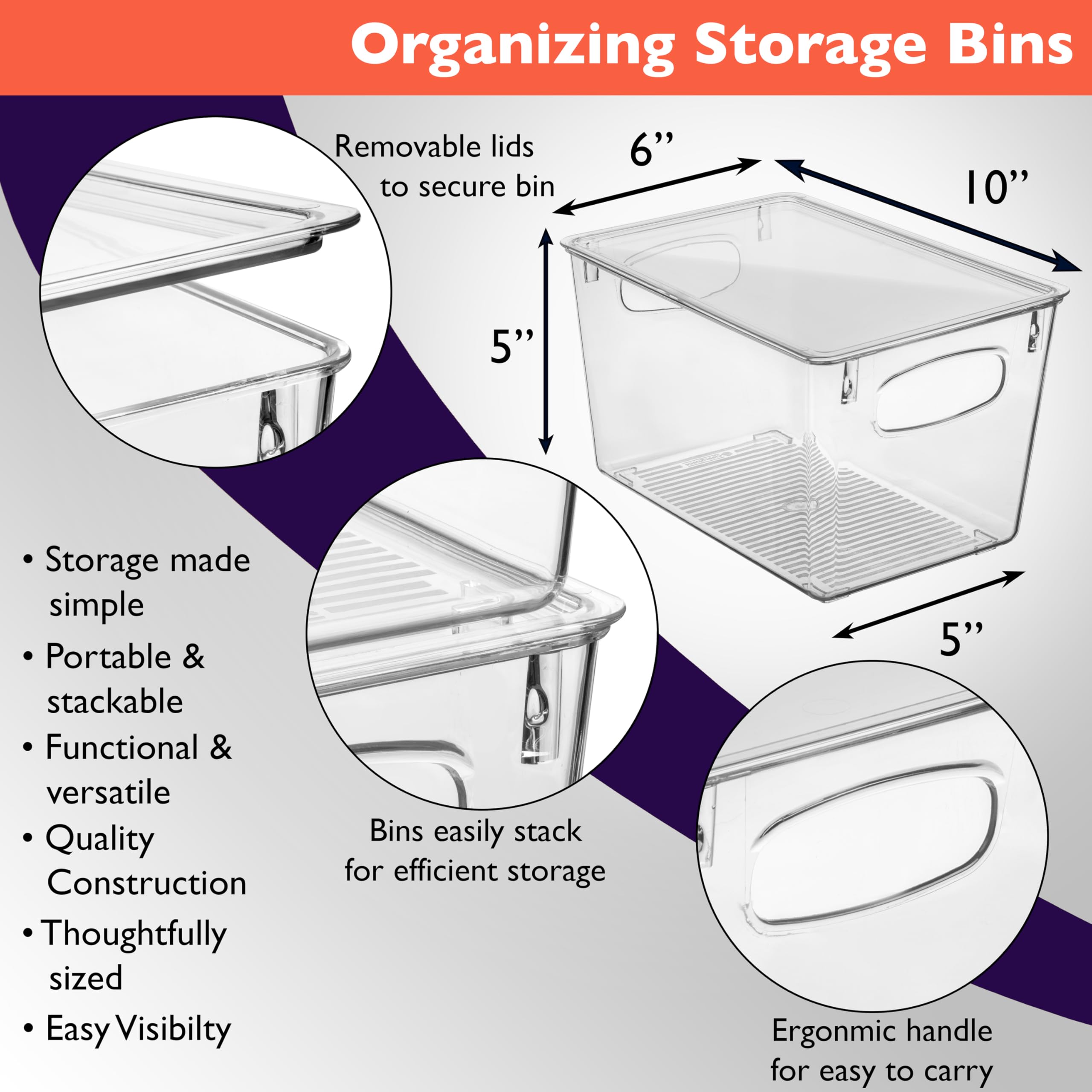 ClearSpace Plastic Pantry Organizers with Lids – Kitchen Storage Bins, Fridge & Refrigerator Organizers, Cabinet Organizers – Ideal for Meal Prep, Snack Storage & Home Organization