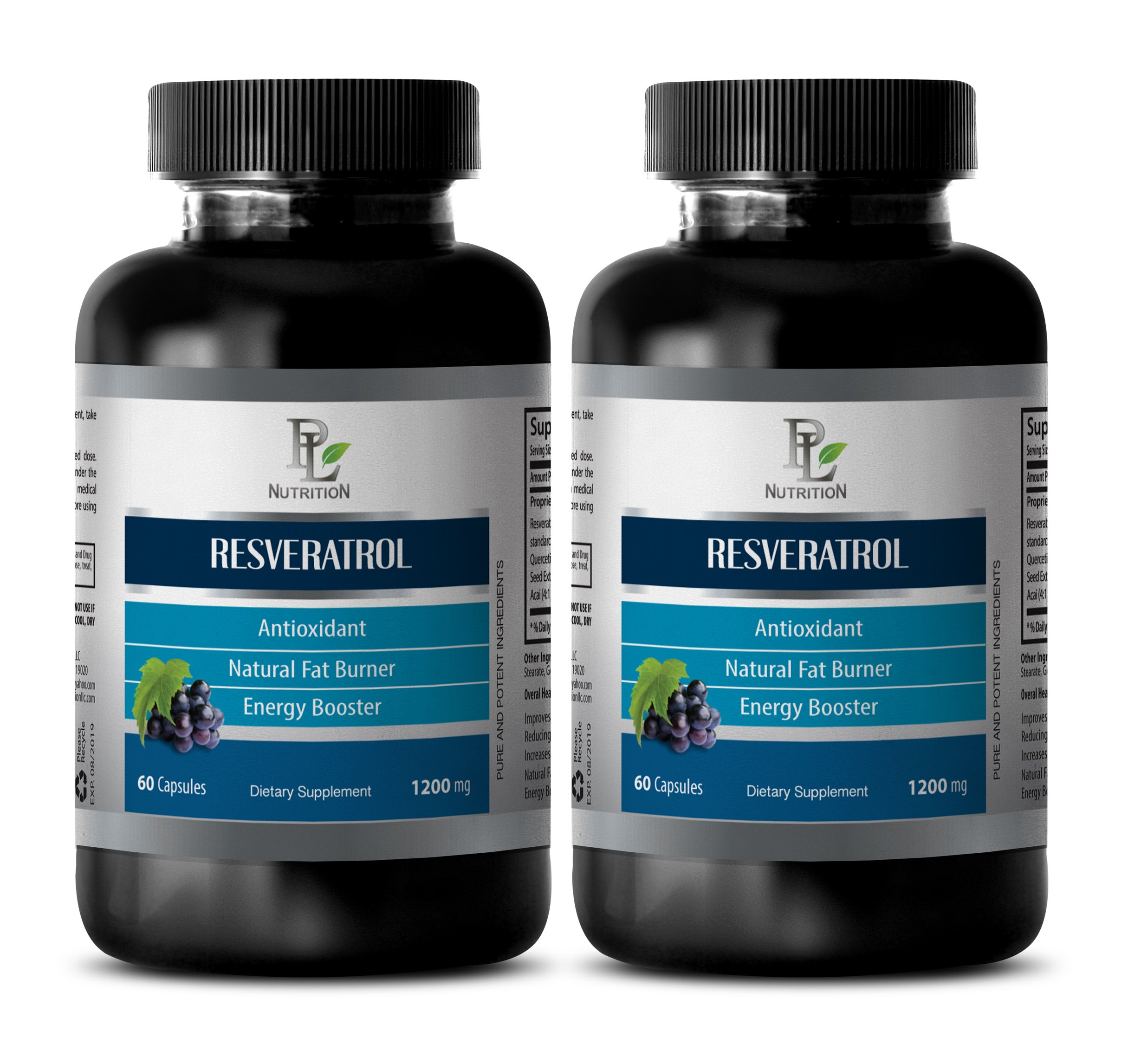 Resveratrol 1200mg Antioxidant Supplement with Grape Seed Extract - Natural Antioxidant Complex - 120 Capsules (2 Bottles) for Heart Health & Anti-Aging Support