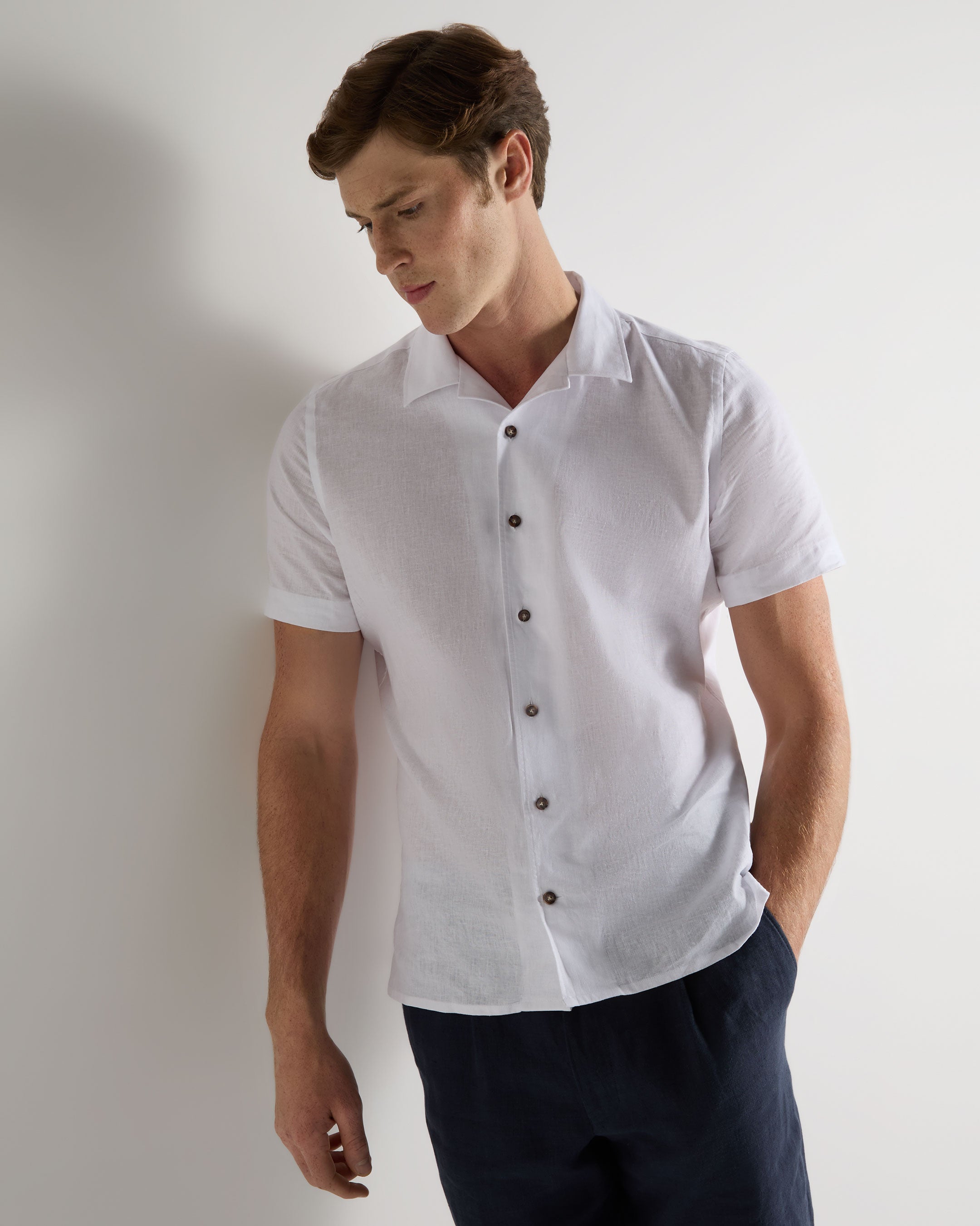 Premium Men's Cuban Linen Blend Collar Shirt - Breathable White Casual Button Down Shirt for Summer, Beach & Business Casual Wear