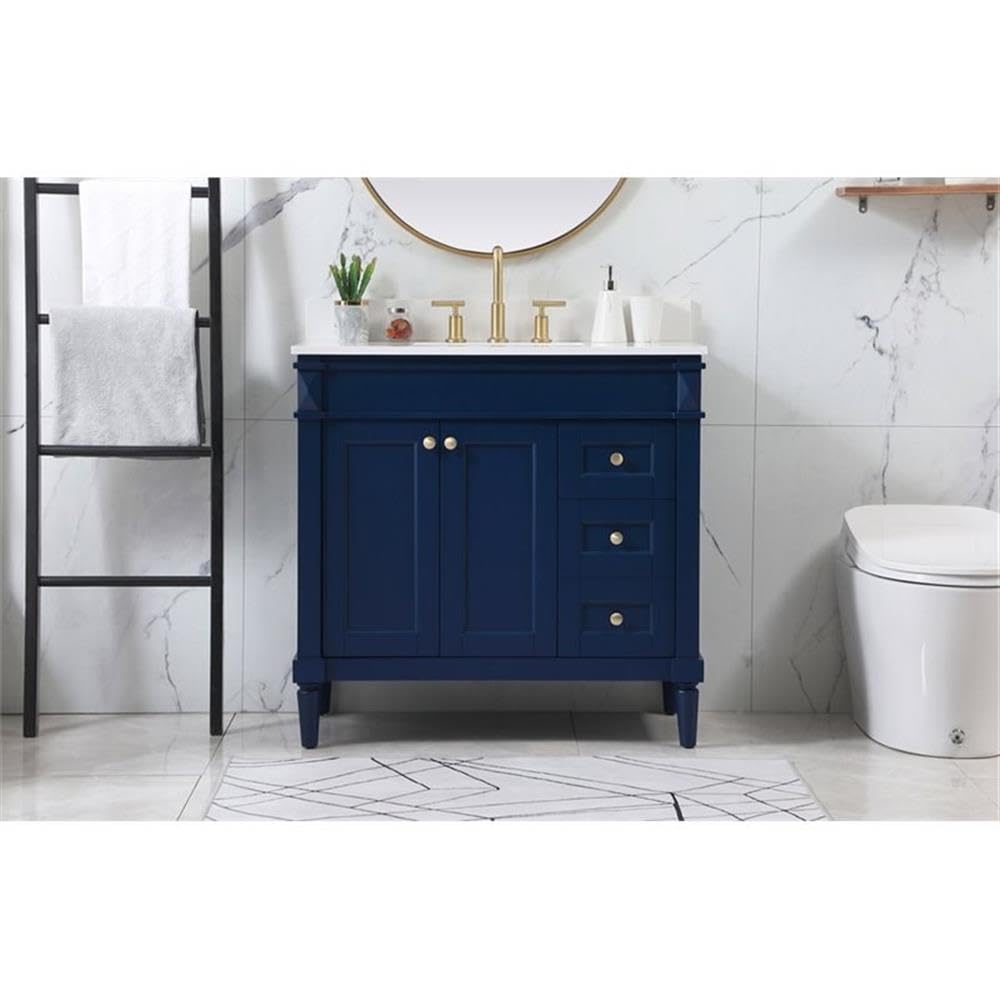 36 Inch Modern Single Bathroom Vanity with Backsplash - Elegant Blue Under Sink Storage Organizer Cabinet for Bathroom & Powder Room Decor | Space-Saving Bathroom Fixture for Small Spaces