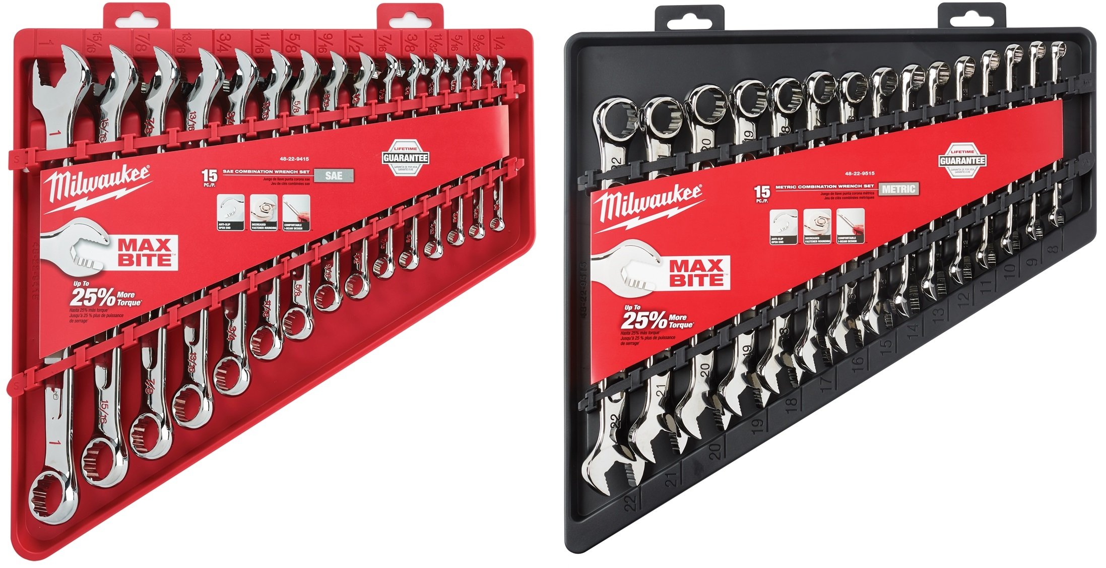 Milwaukee Combination Wrench Set - Metric (8mm-22mm) & SAE (1/4
