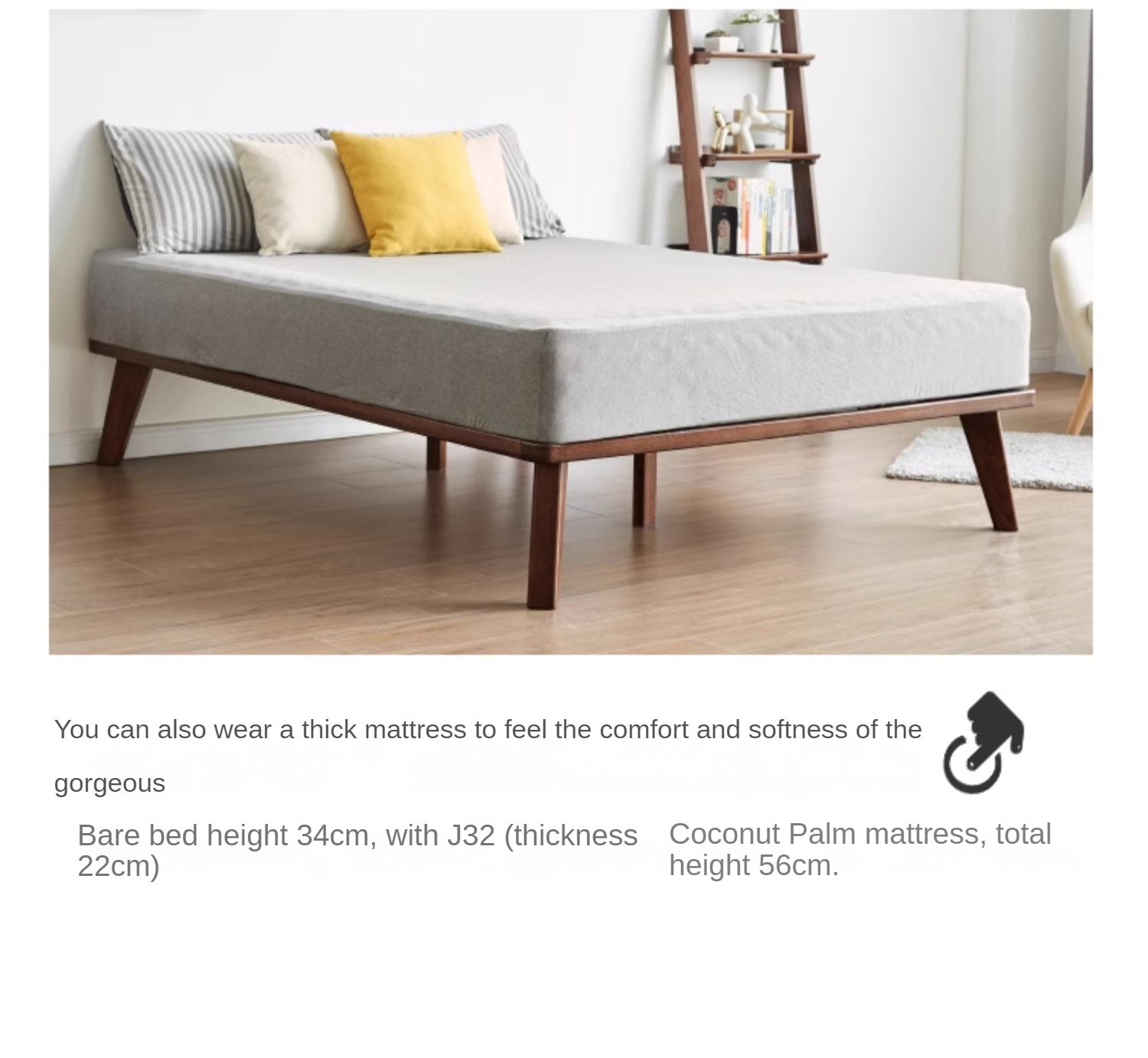 Solid Oak Wood Platform Bed Frame - Queen Size, No Headboard - Modern Minimalist Bedroom Furniture for Small Spaces & Studio Apartments