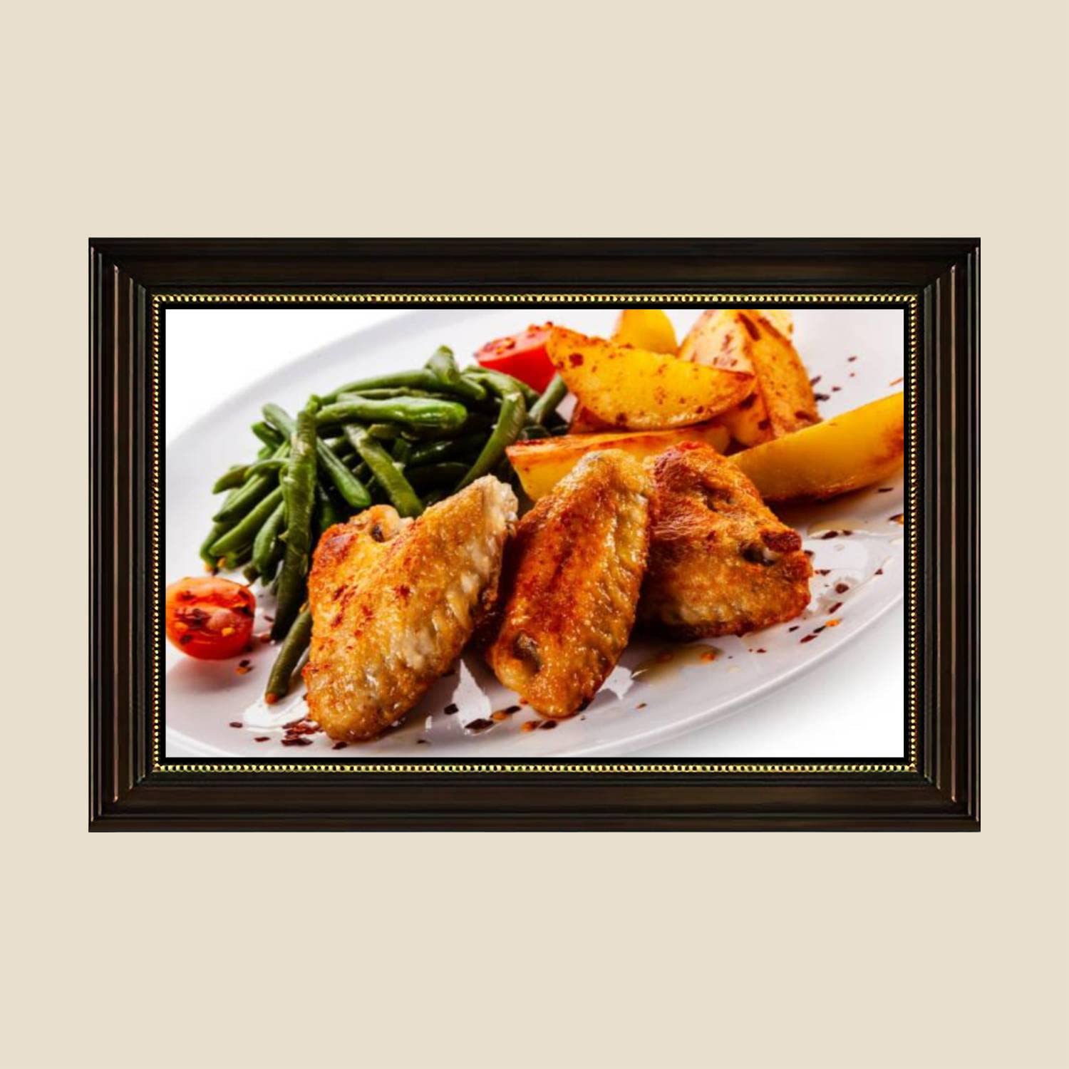 Vintage Grilled Chicken Wings Canvas Wall Art Print - 24x36 Inch Framed Kitchen Decor Poster, Ready to Hang for Dining Room & Bedroom | Retro Food Painting for Home & Restaurant Decoration