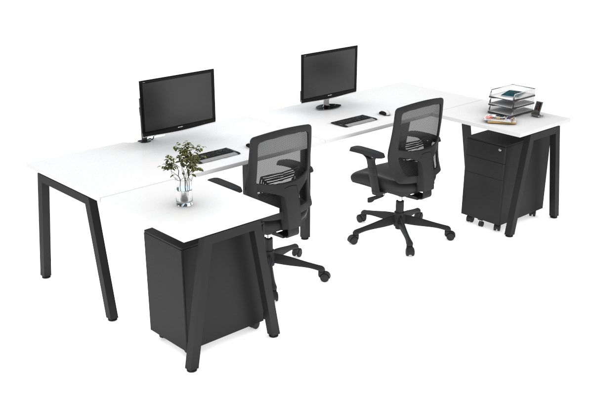 Quadro A Legs 2-Person Corner Workstation - U-Shaped Black Frame Office Desk [1600L x 1800W with Cable Management] - Perfect for Collaborative Workspaces & Home Offices