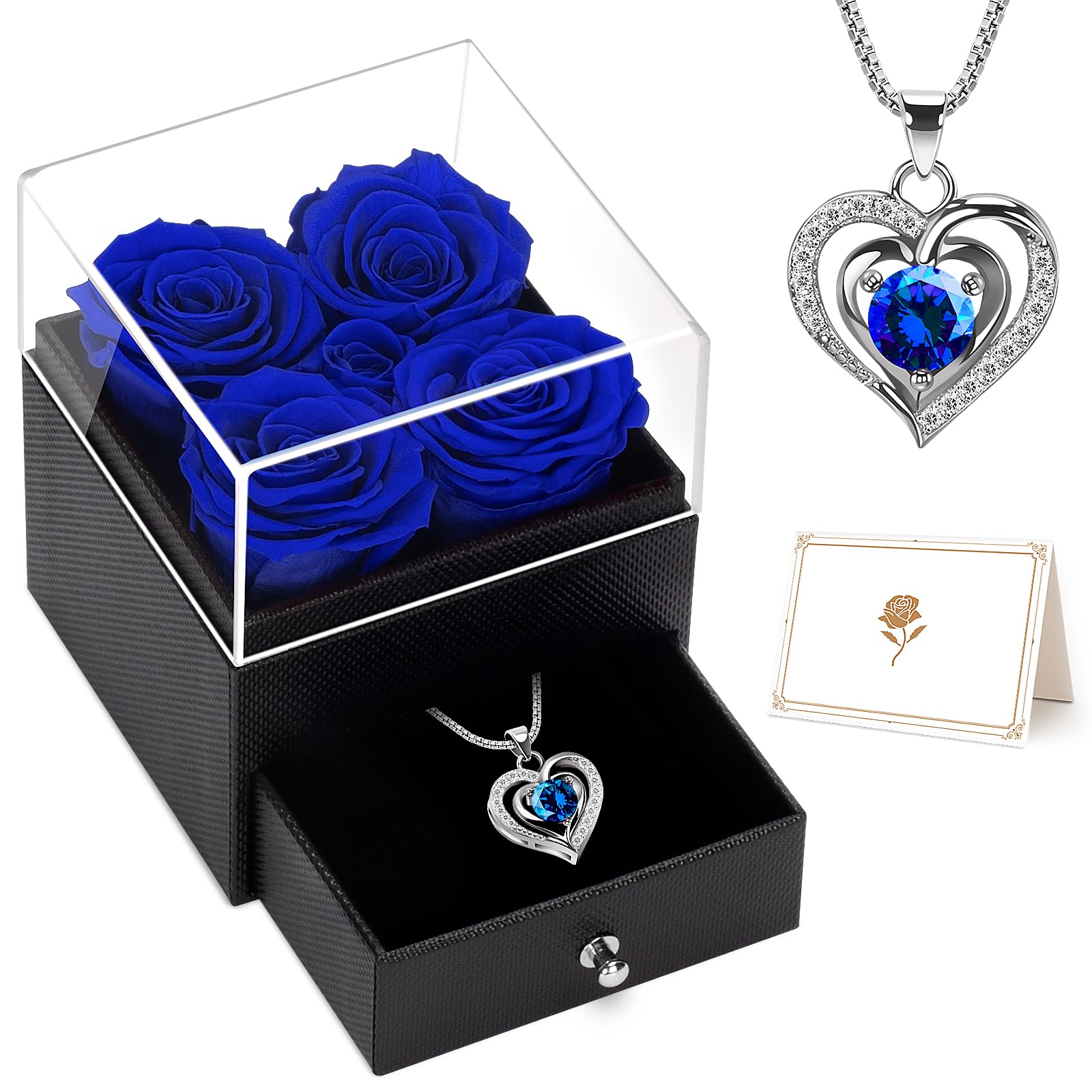 4 Preserved Rose Gift Set for Women - Jewelry Box with Necklace, Birthday Anniversary Present for Mom, Wife, Grandma, Teacher, Nurse | Romantic Keepsake for Special Occasions