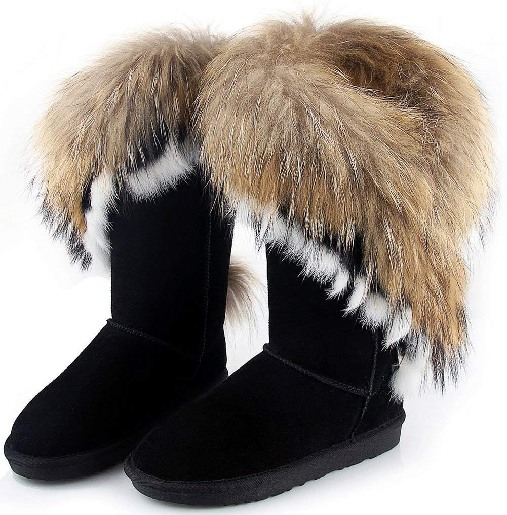 APHNUS Women's Mid Calf Winter Boots - Genuine Cow Leather with Fur Lining, Waterproof Snow Boots for Cold Weather | Perfect for Snowy Days, Outdoor Activities & Casual Winter Fashion