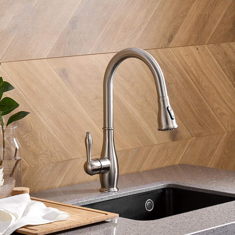 Premium Single Handle Brushed Nickel Kitchen Faucet with Pull-Out Sprayer & 360° Swivel - Durable Brass Construction for Modern Kitchens - Perfect for Washing Dishes, Filling Pots & Cleaning Sinks
