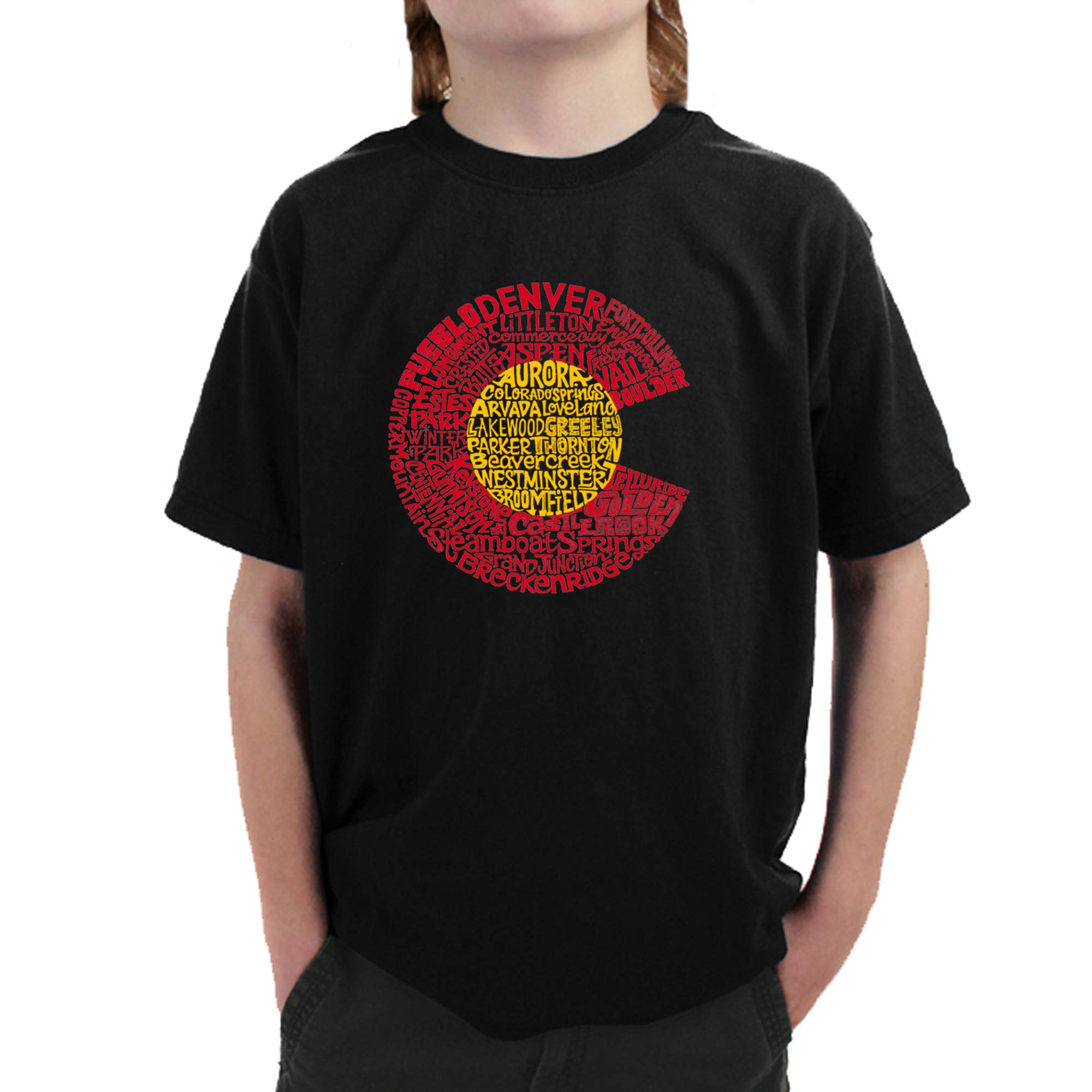 LA POP ART Boys' Word Art Graphic T-Shirt - Colorado State Design | Trendy & Comfortable Cotton Tee for Casual Wear, School, and Outings