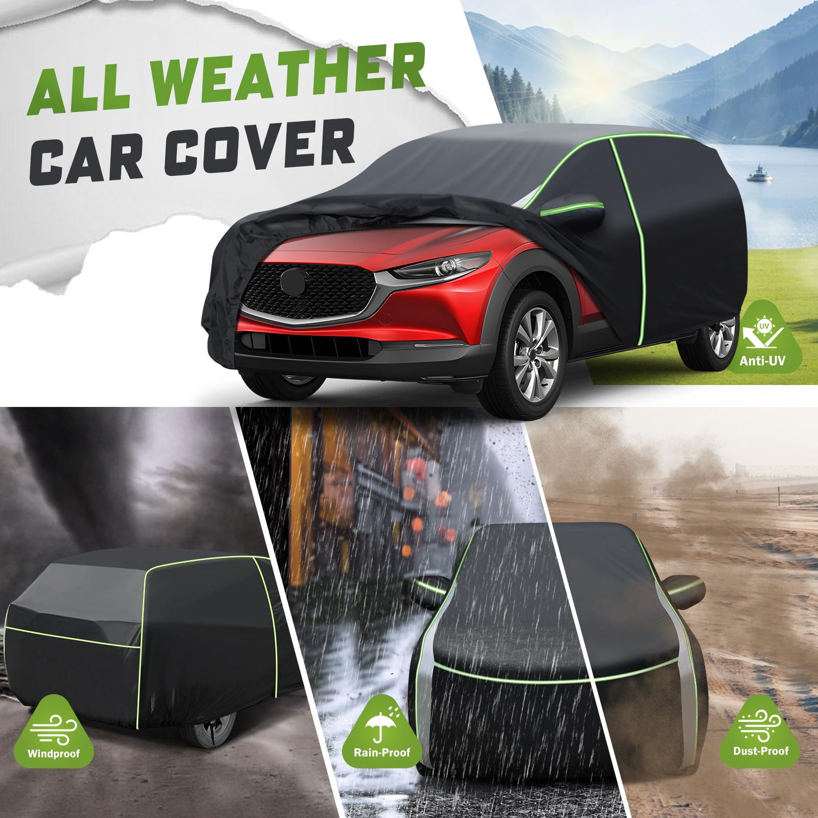 Mixsuper All-Weather Waterproof Car Cover for Mazda CX-30 (2020-2025) | Outdoor Full Protection Cover with Zipper Door & Reflective Strips | Perfect for Parking, Travel & Extreme Weather Protection