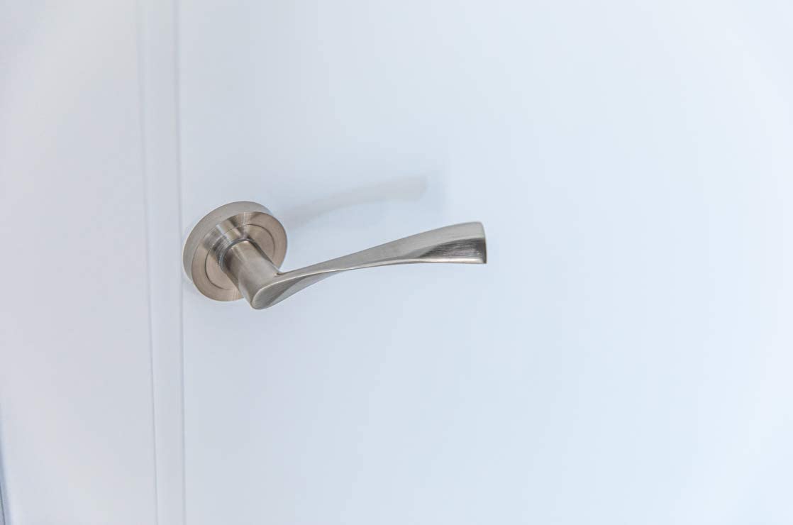 Jdel Interior Door Handle Set - Satin Nickel Passage Door Knob with 50mm Rosette for Bedroom, Bathroom & Closet Doors | Modern Home Hardware Upgrade