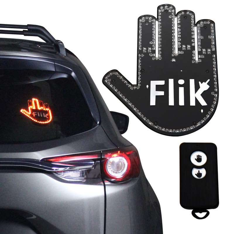 FLIK - The Original Middle Finger Light - Funny Car Accessory for Road Rage & Waving at Drivers - Best Gift for Men, Women & Teens - Truck & Auto Gadgets for Back Window - Perfect for Commuting, Traffic Jams & Prank Gifts