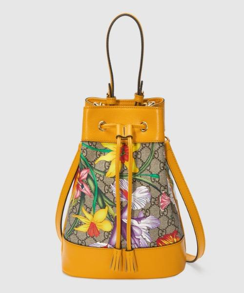 Gucci Ophidia GG Flora Small Bucket Bag in Yellow | Luxury Crossbody Handbag for Women | Perfect for Date Night, Travel & Everyday Use