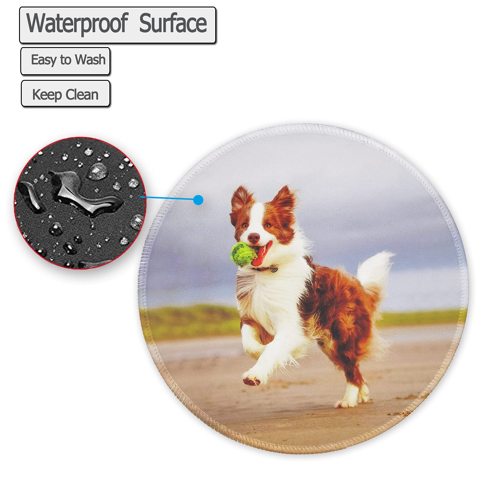 Extra Large Gaming Mouse Pad (20% Bigger) - Non-Slip Rubber Base with Stitched Edges, Waterproof Office Desk Mat 8.7×8.7 Inches - Cute Dog Playing Ball Design for PC, Laptop & Workstation Use