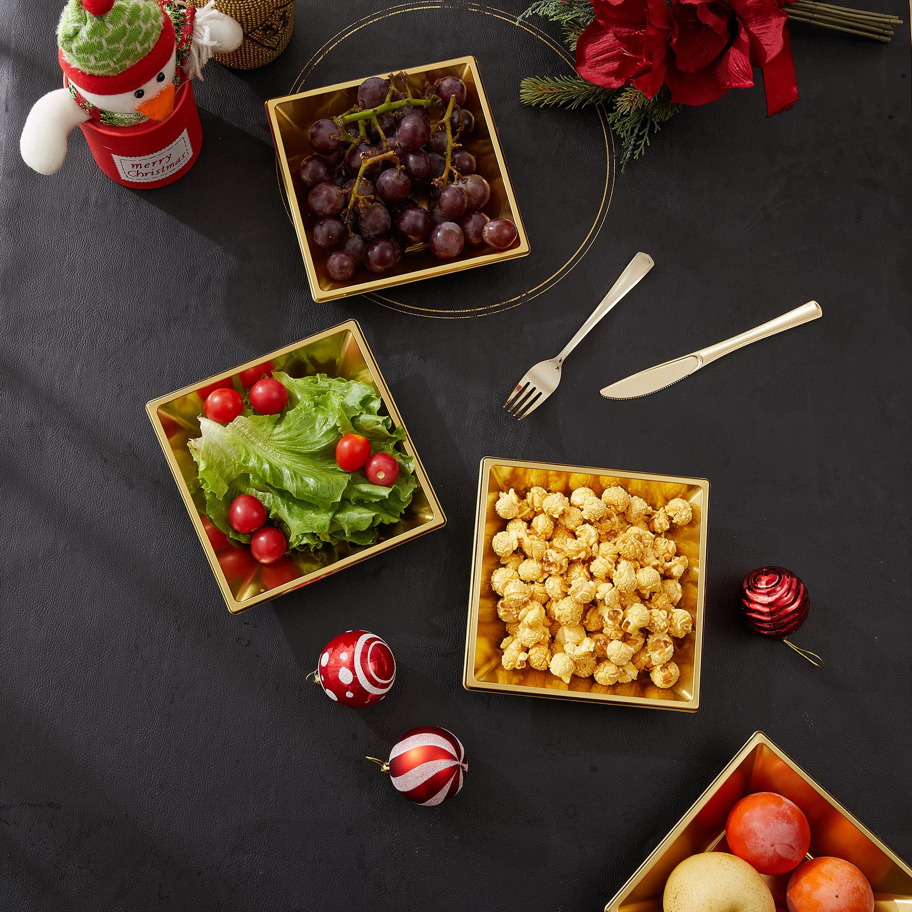 12oz Gold Plastic Bowls - 50 Pack Disposable Square Serving Bowls for Parties, Weddings & Birthdays