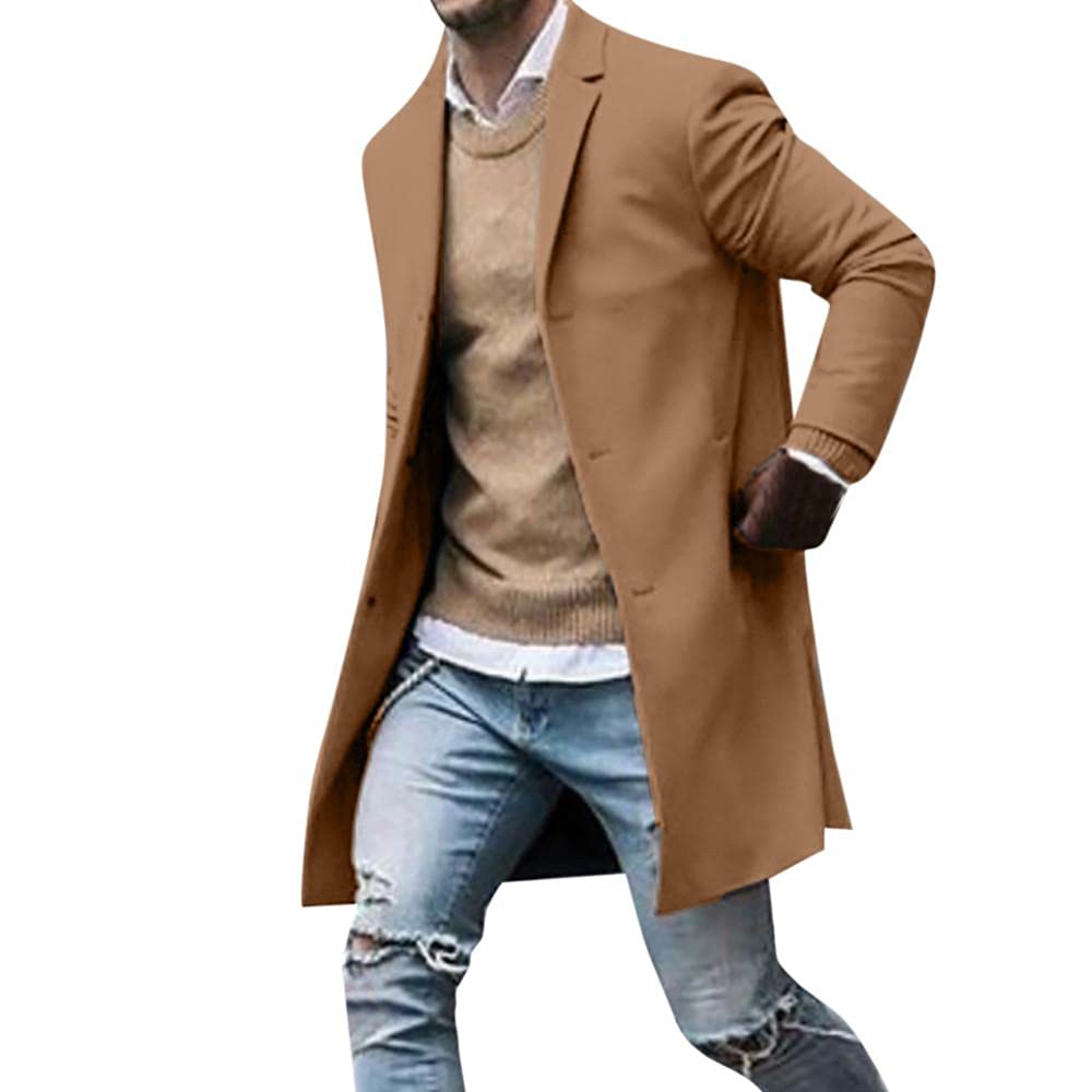 Men's Slim Fit Trench Coat - Autumn Winter Long Sleeve Button Up Blazer Jacket for Business Casual & Office Wear