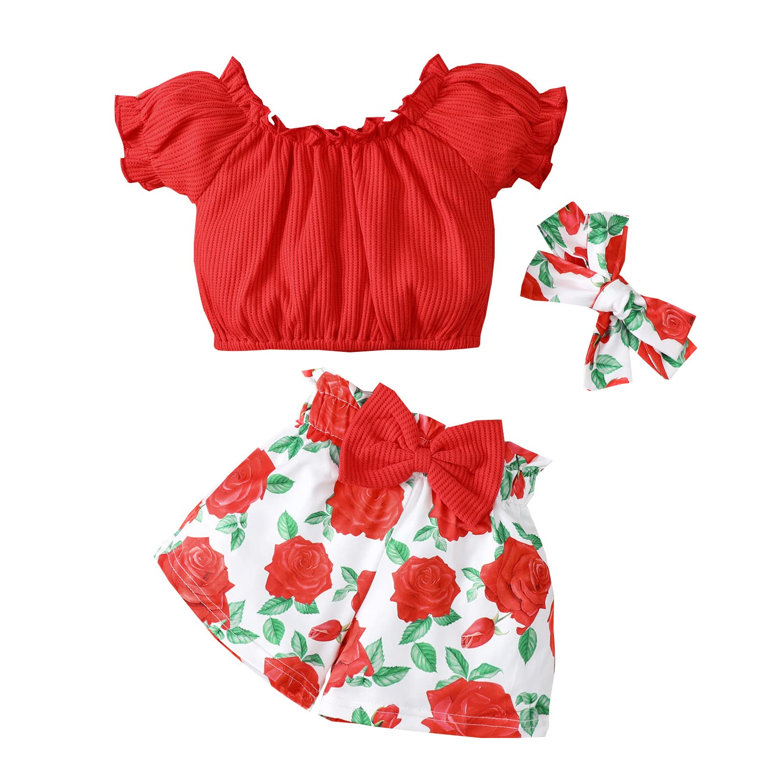 Toddler Girls Shorts Set - Floral Print Short Sleeve Top & Shorts with Headband | Cute Baby Girl Outfits for Summer Playtime, Beach & Birthday Parties