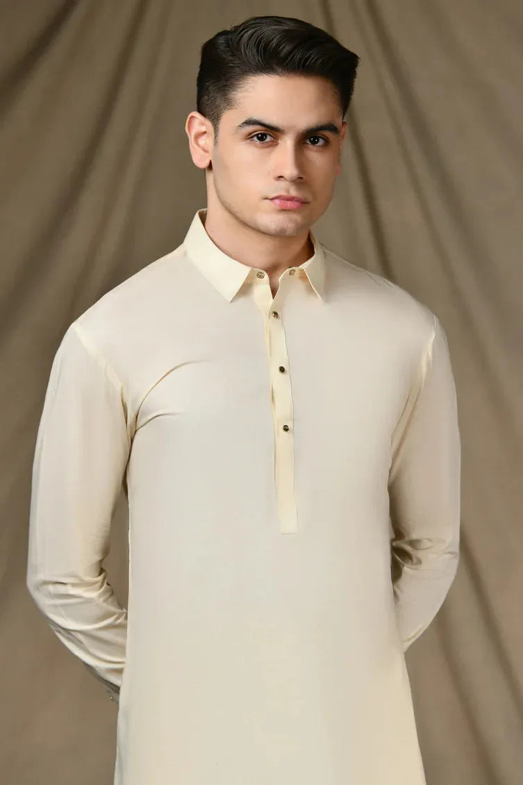 Premium Cotton Cream Kurta Trouser Set by J. Junaid Jamshed - Comfortable Traditional Pakistani Outfit for Men - Perfect for Eid, Weddings & Special Occasions